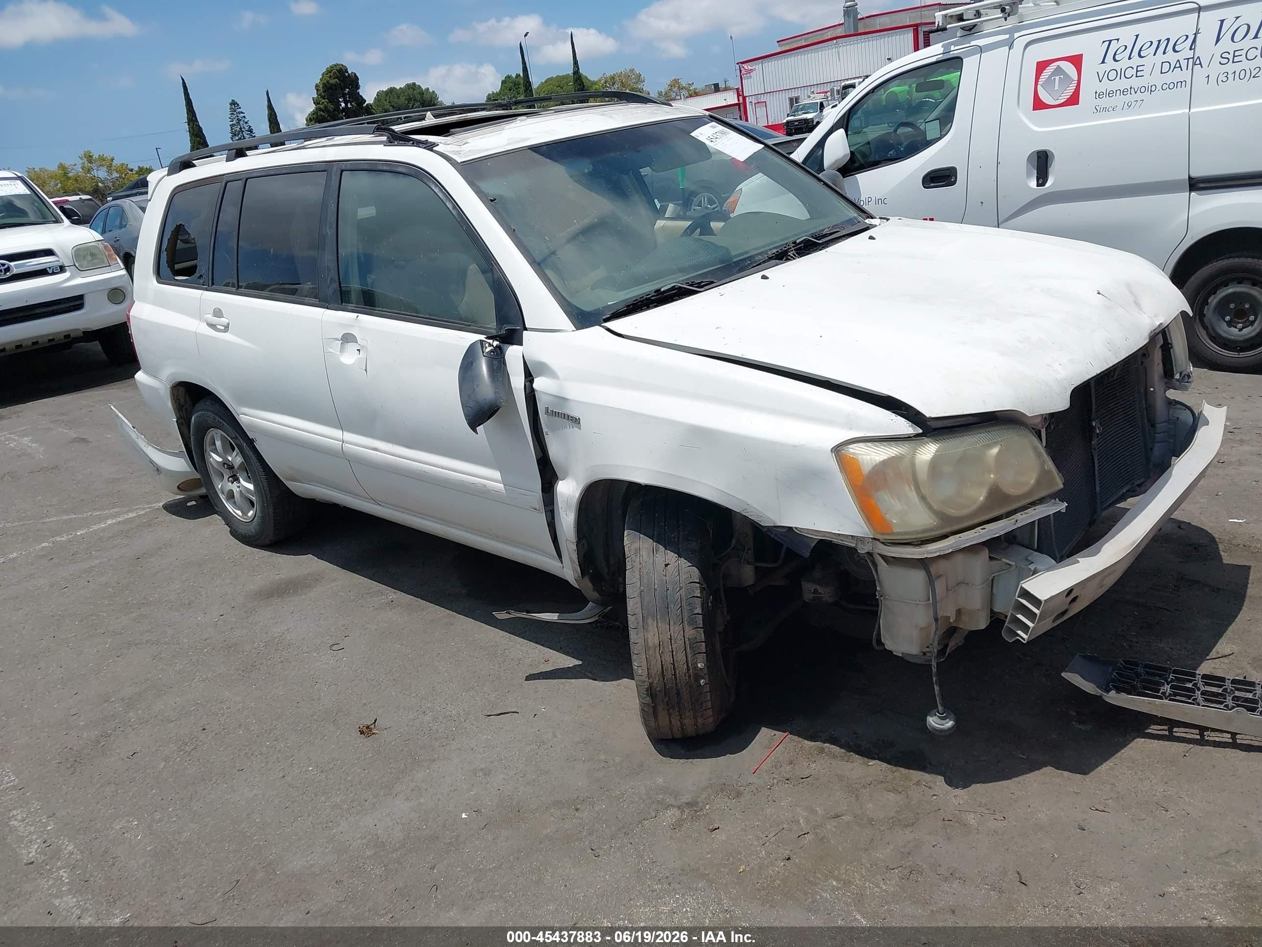 2001 Toyota Highlander VIN JTEGF21A310022684 IAAI salvage auction — Normal Wear, Salvage (California), sold $525 on 2026-07-09 (photo 1)