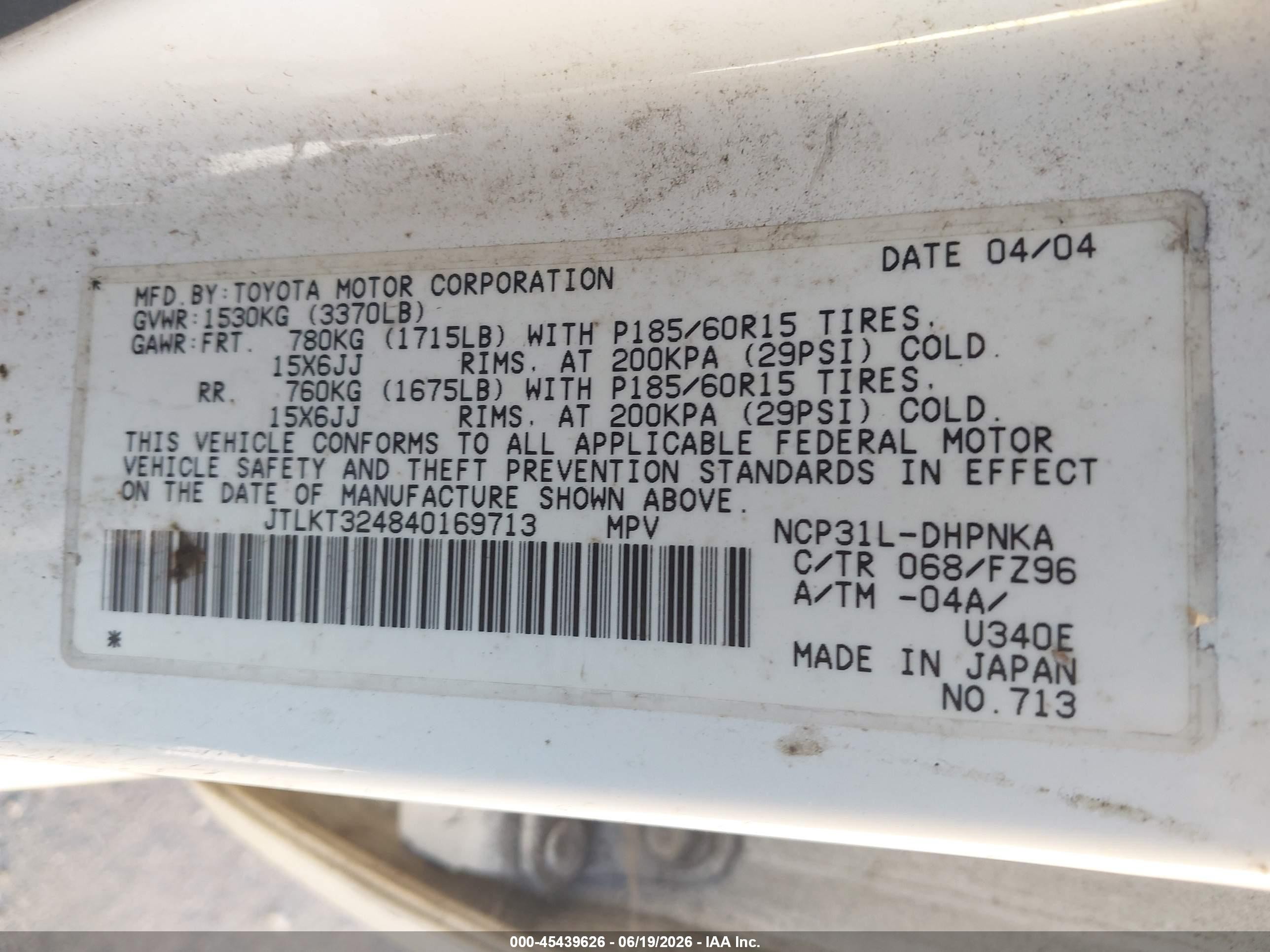 2004 Scion xB VIN JTLKT324840169713 IAAI salvage auction — Normal Wear, Clear - Dealer Only (California), sold $325 on 2026-07-09 (photo 9)
