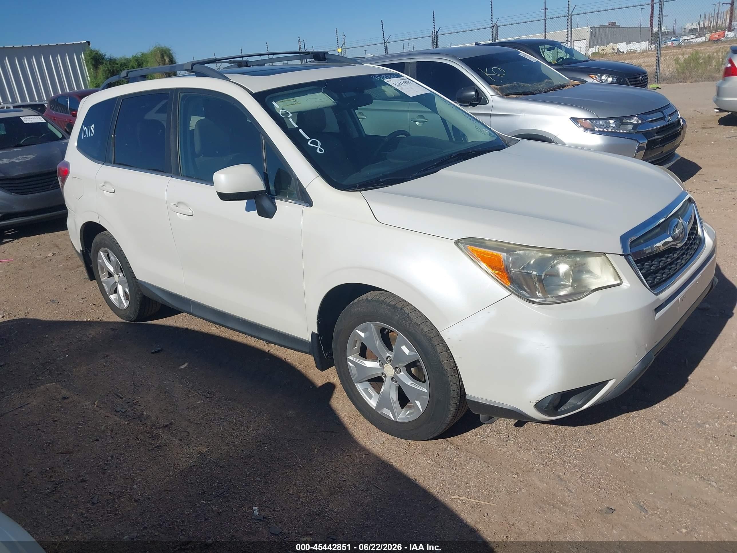 2014 Subaru Forester VIN JF2SJAJC6EH422059 IAAI salvage auction — Normal Wear, Clear-Dealer Only (Arizona), sold $725 on 2026-07-02 (photo 1)