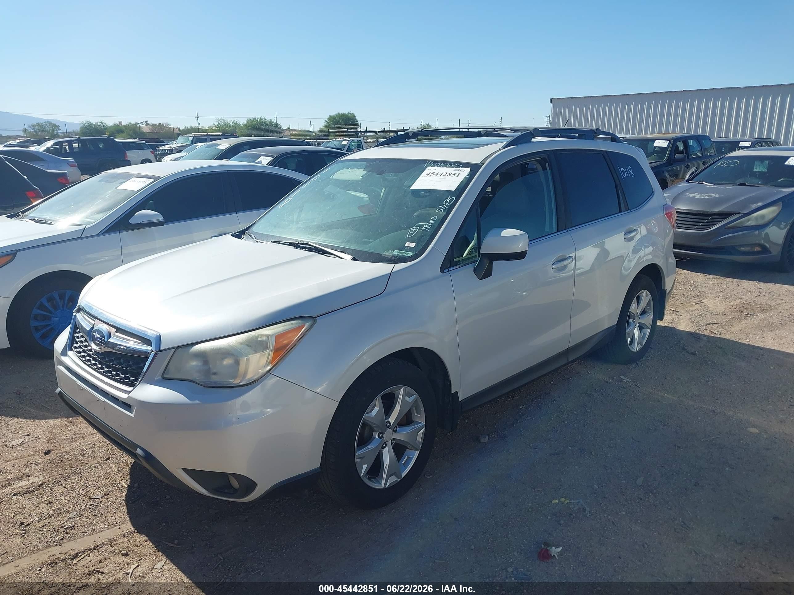 2014 Subaru Forester VIN JF2SJAJC6EH422059 IAAI salvage auction — Normal Wear, Clear-Dealer Only (Arizona), sold $725 on 2026-07-02 (photo 2)