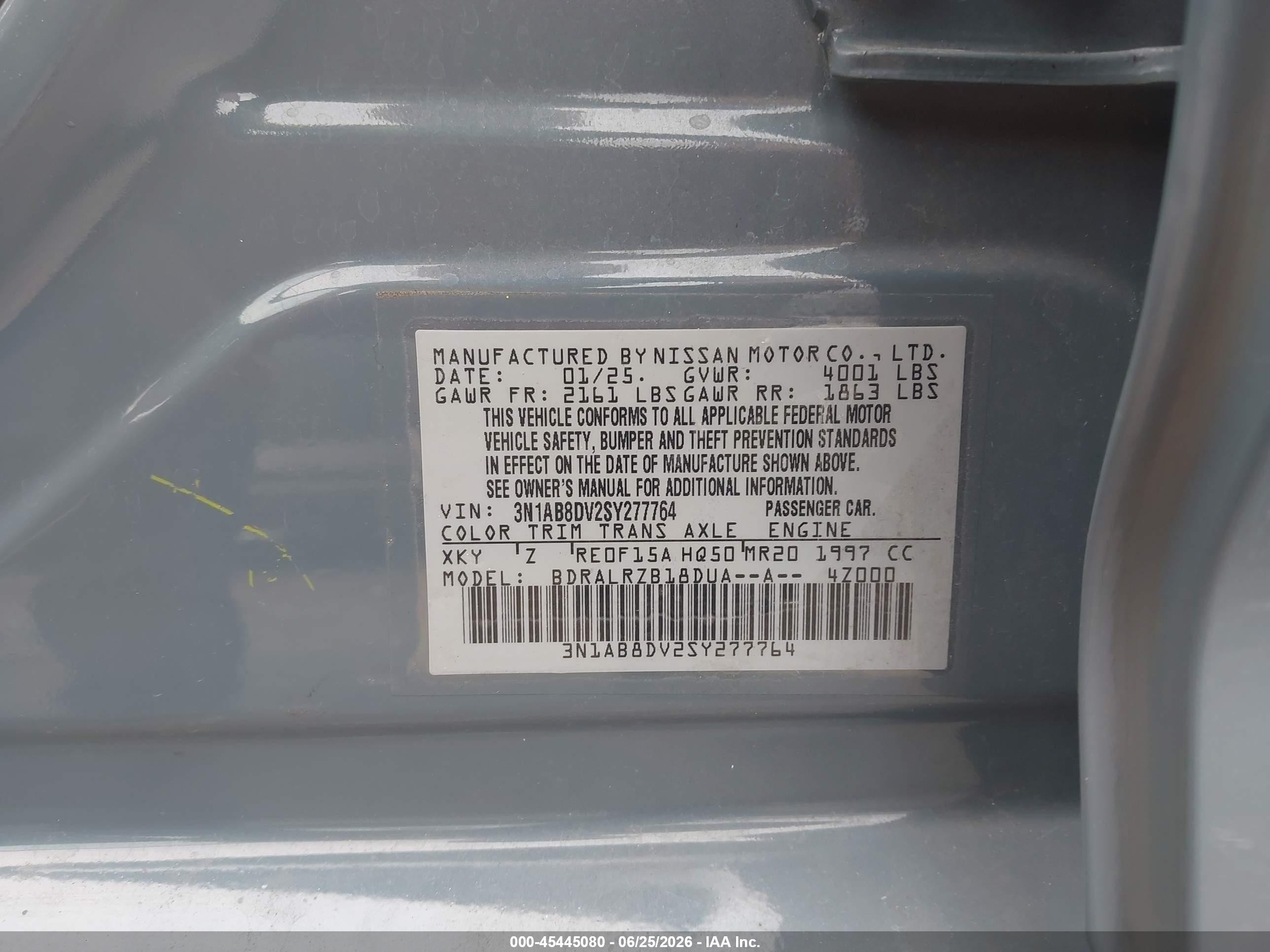 2025 Nissan Sentra VIN 3N1AB8DV2SY277764 IAAI salvage auction — Front End, Rebuildable (Florida), sold $4,050 on 2026-07-12 (photo 9)
