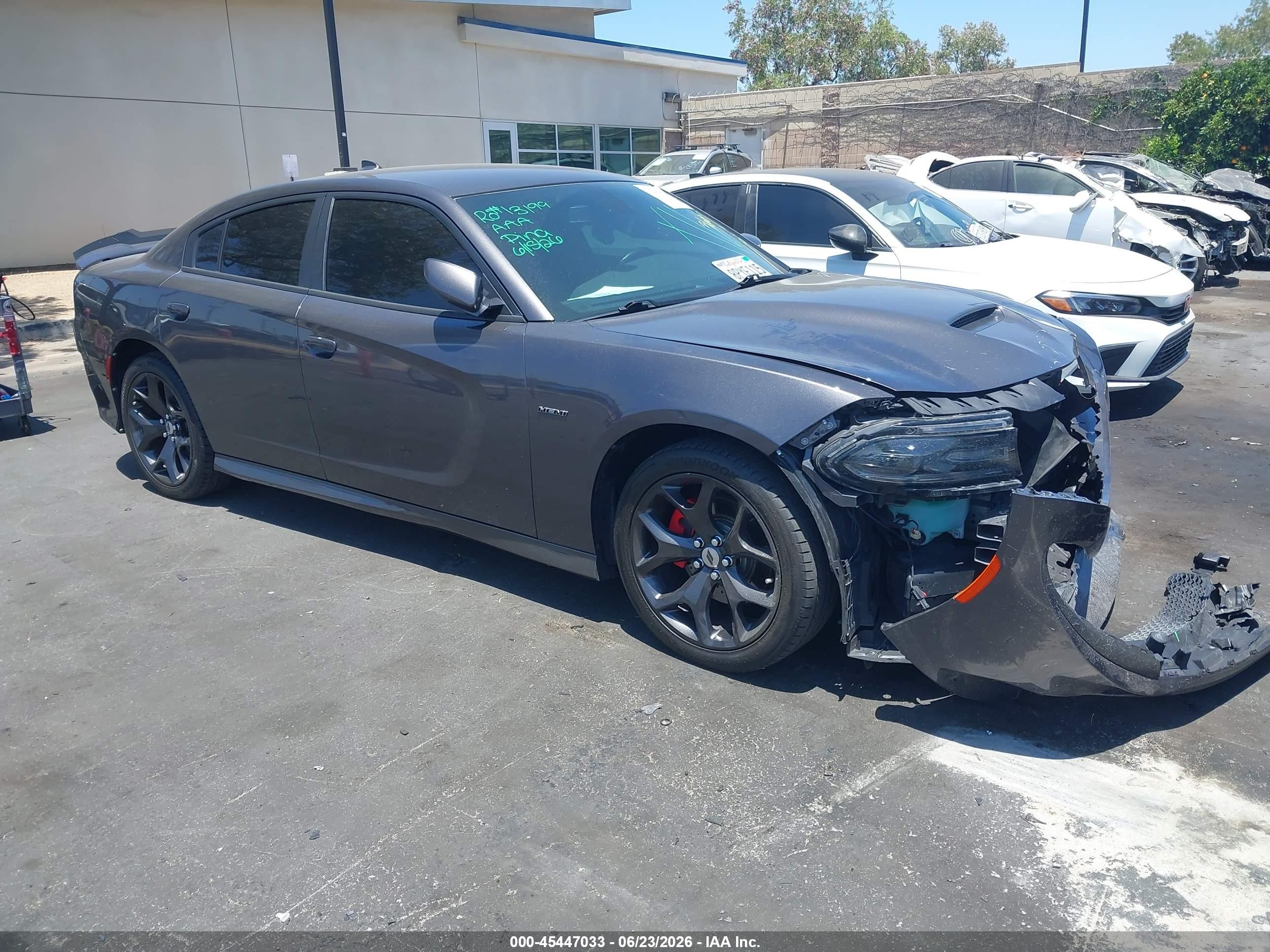 2019 Dodge Charger VIN 2C3CDXCT8KH598020 IAAI salvage auction — Front End, Salvage Certificate (California), sold $6,950 on 2026-07-10 (photo 1)