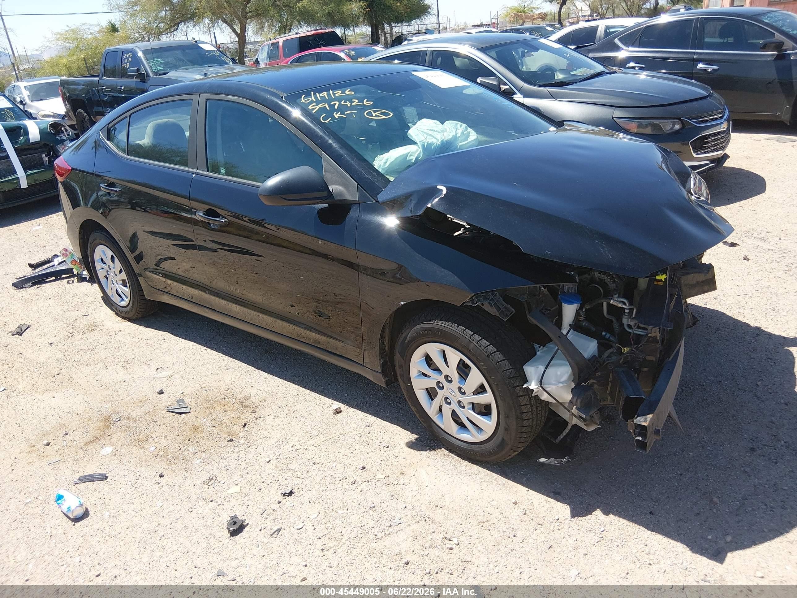 2017 Hyundai Elantra VIN KMHD74LF8HU422229 IAAI salvage auction — Front End, Salvage (Arizona), sold $525 on 2026-07-09 (photo 1)