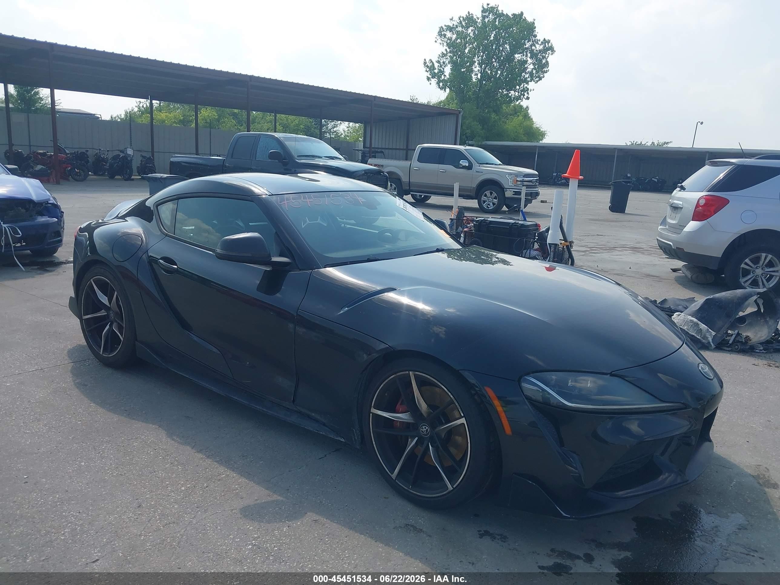 2021 Toyota Supra VIN WZ1DB0C02MW039569 IAAI salvage auction — Water/Flood, Salvage (Texas), sold $21,300 on 2026-08-12 (photo 1)