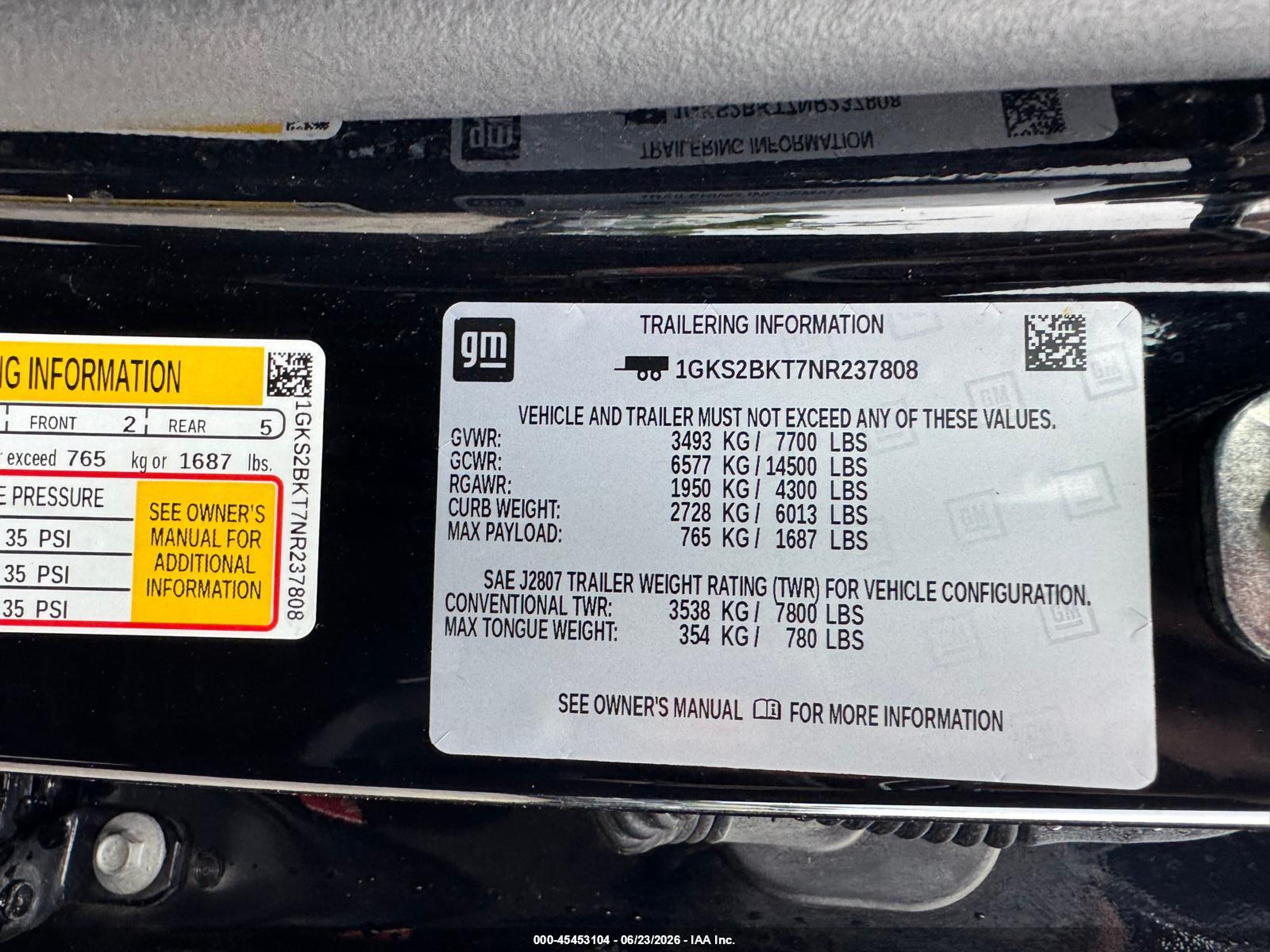 2022 Gmc Yukon VIN 1GKS2BKT7NR237808 IAAI salvage auction — Unknown, Clear (Texas), sold $8,350 on 2026-07-08 (photo 9)
