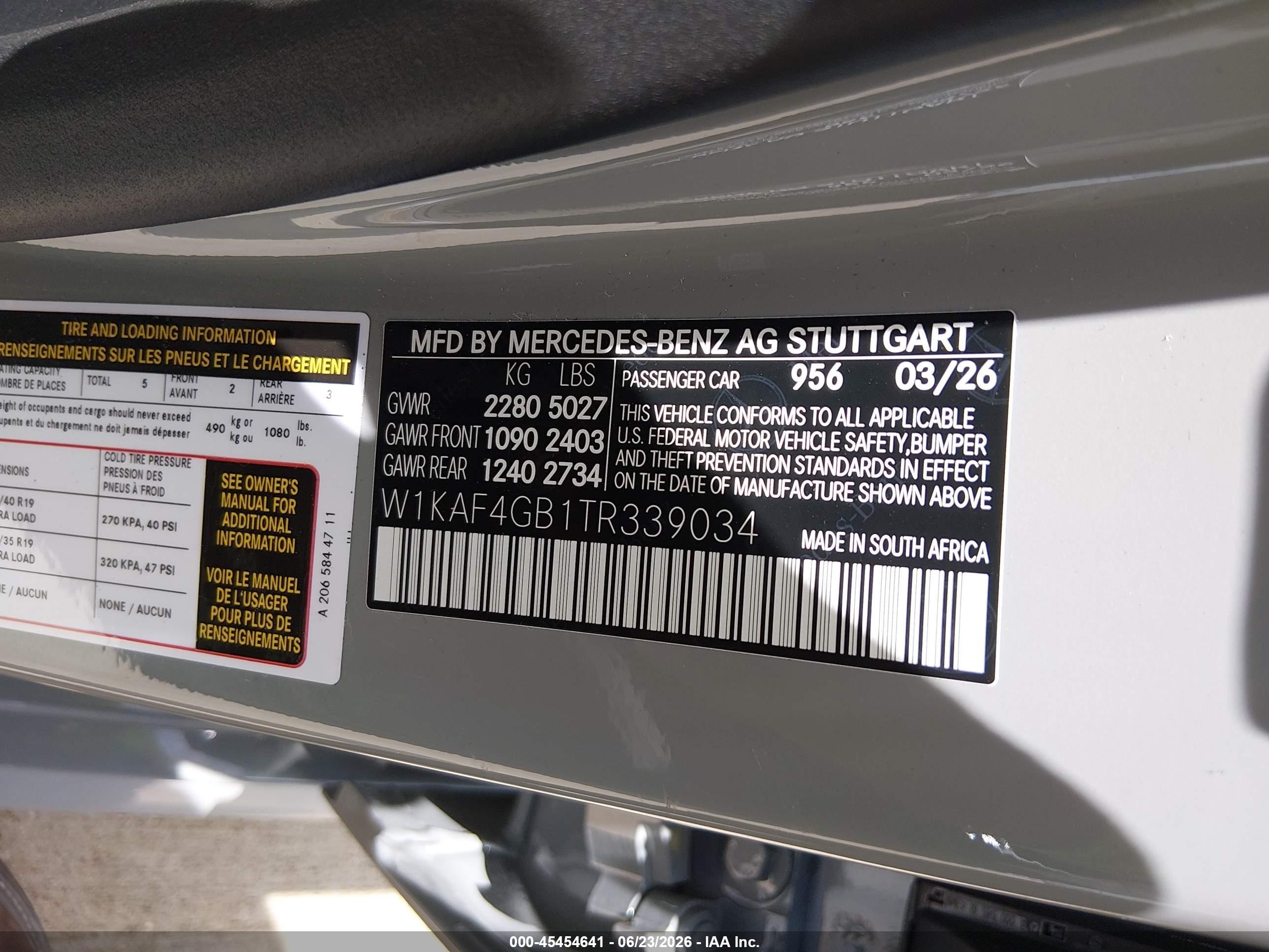 2026 Mercedes-Benz C-Class VIN W1KAF4GB1TR339034 IAAI salvage auction — Water/Flood, Salvage (Texas), sold $25,500 on 2026-08-19 (photo 9)