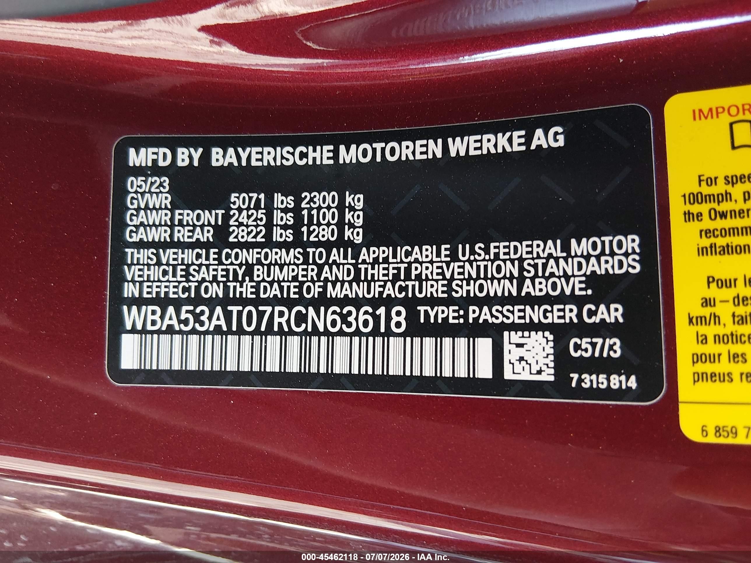 2024 BMW M440i VIN WBA53AT07RCN63618 IAAI salvage auction — Side, Salvage (California), sold $26,050 on 2026-08-31 (photo 9)