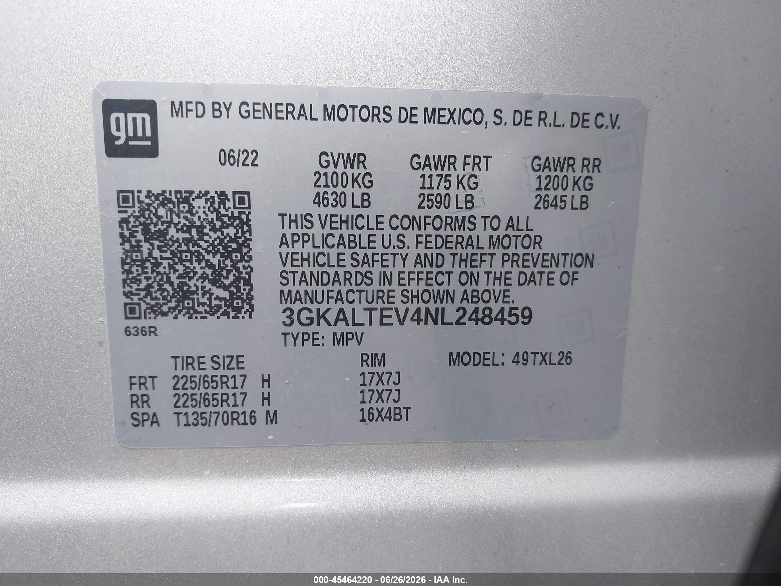 2022 Gmc Terrain VIN 3GKALTEV4NL248459 IAAI salvage auction — Side, Mv-907A (New York), sold $7,600 on 2026-10-05 (photo 9)