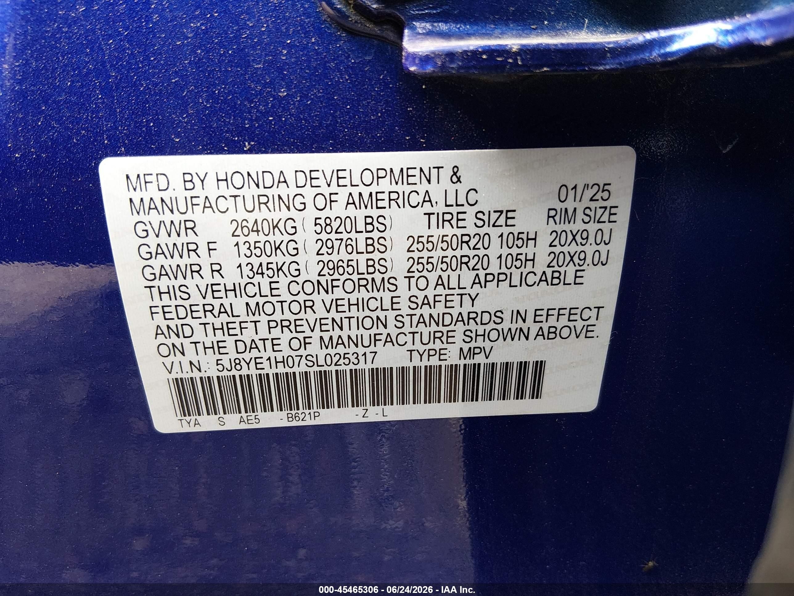 2025 Acura MDX VIN 5J8YE1H07SL025317 IAAI salvage auction — Side, Salvage (Illinois), sold $27,250 on 2026-09-02 (photo 9)