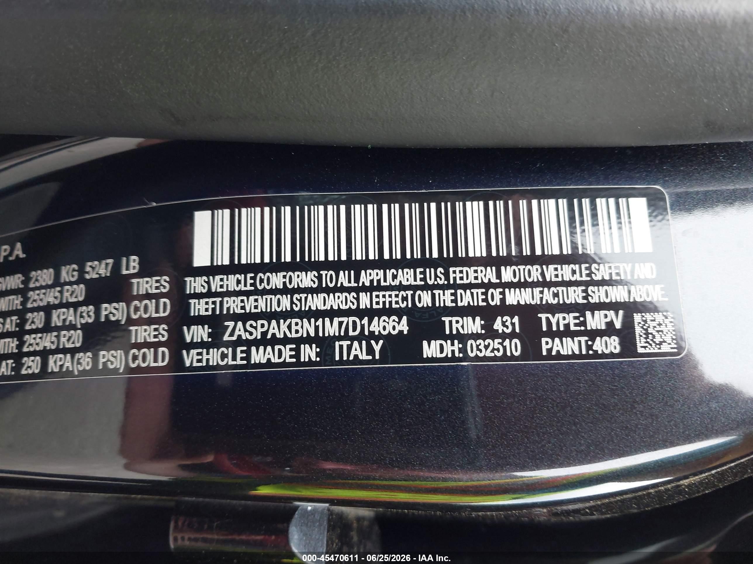 2021 Alfa Romeo Stelvio VIN ZASPAKBN1M7D14664 IAAI salvage auction — Unknown, Salvage (Minnesota), sold $7,500 on 2026-09-19 (photo 9)