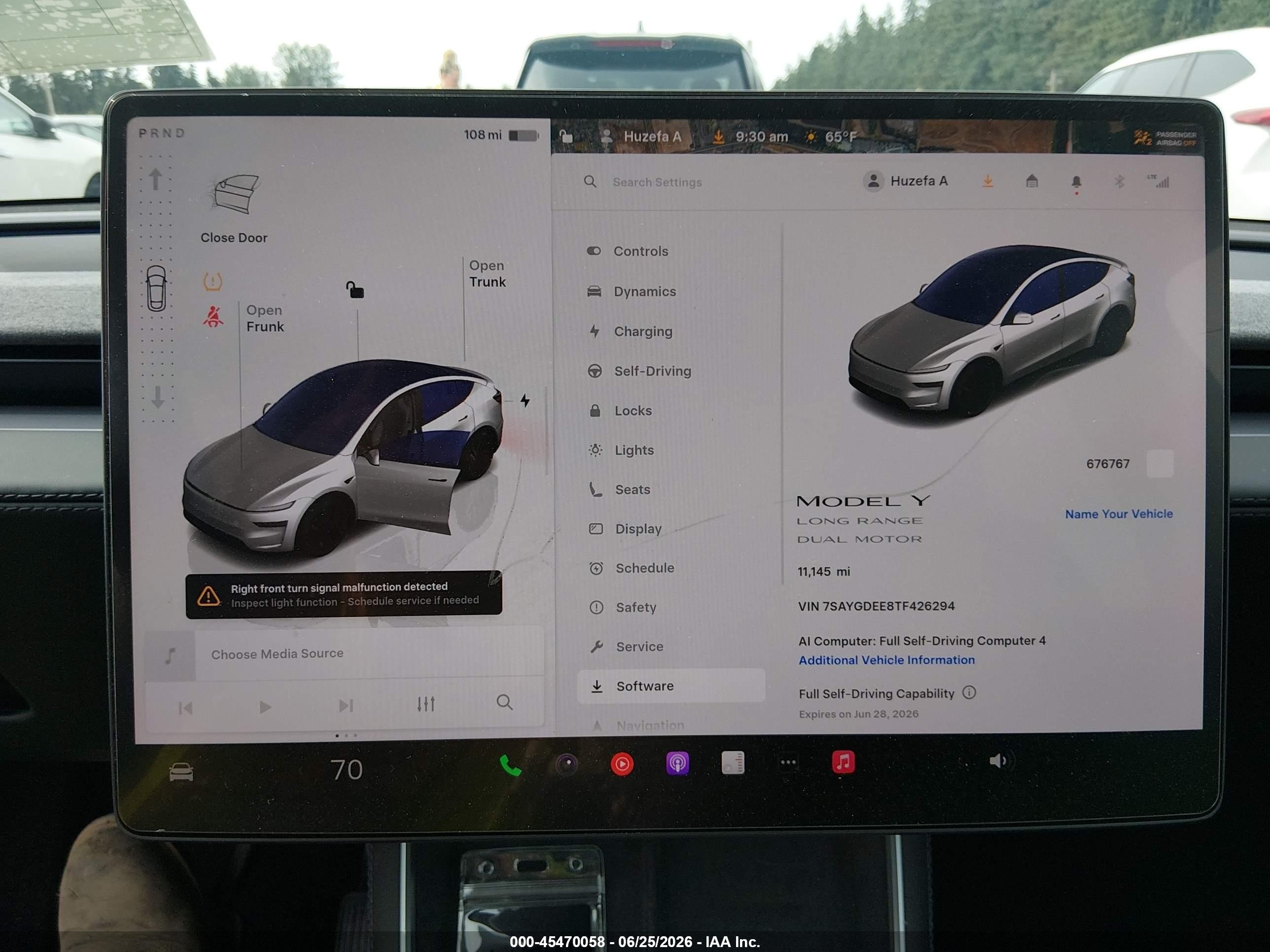2026 Tesla Model Y VIN 7SAYGDEE8TF426294 IAAI salvage auction — Front End, Bill Of Sale (Washington), sold $21,100 on 2026-09-12 (photo 7)