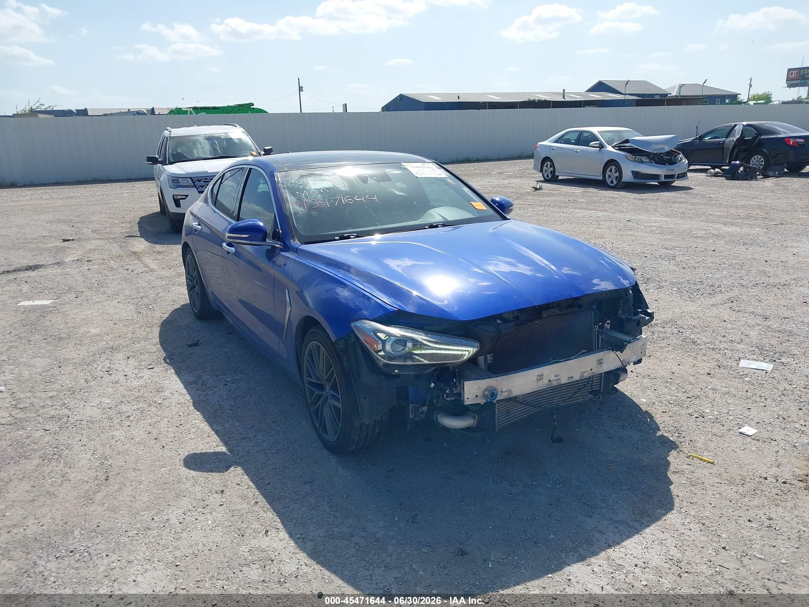 2019 Genesis G70 VIN KMTG34LA9KU020150 IAAI salvage auction — Front End, Wait Title, sold $3,650 on 2026-09-20 (photo 1)
