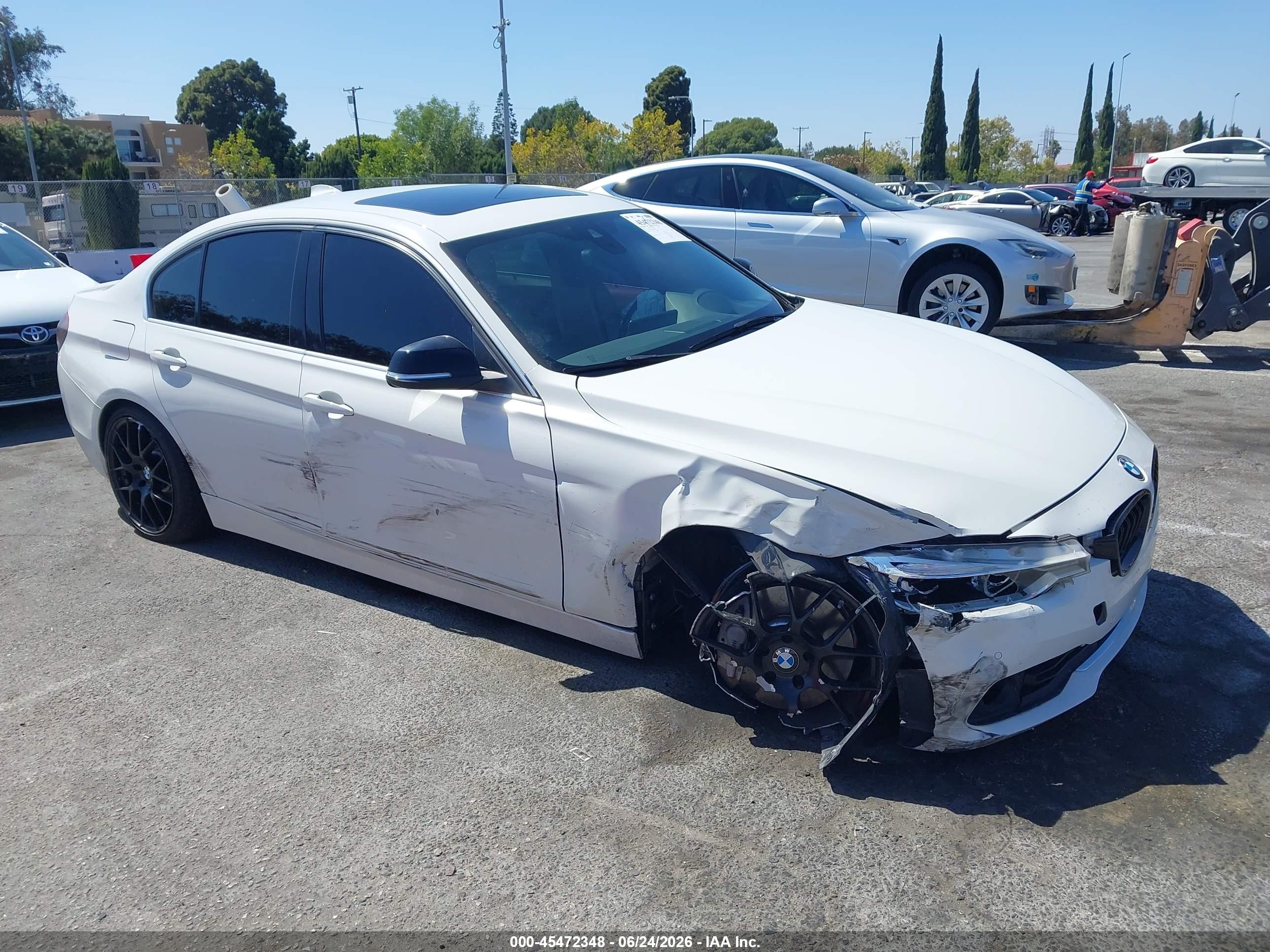 2016 BMW 3 Series VIN WBA8B3C59GK383468 IAAI salvage auction — Side, Salvage (California), sold $3,975 on 2026-07-09 (photo 1)