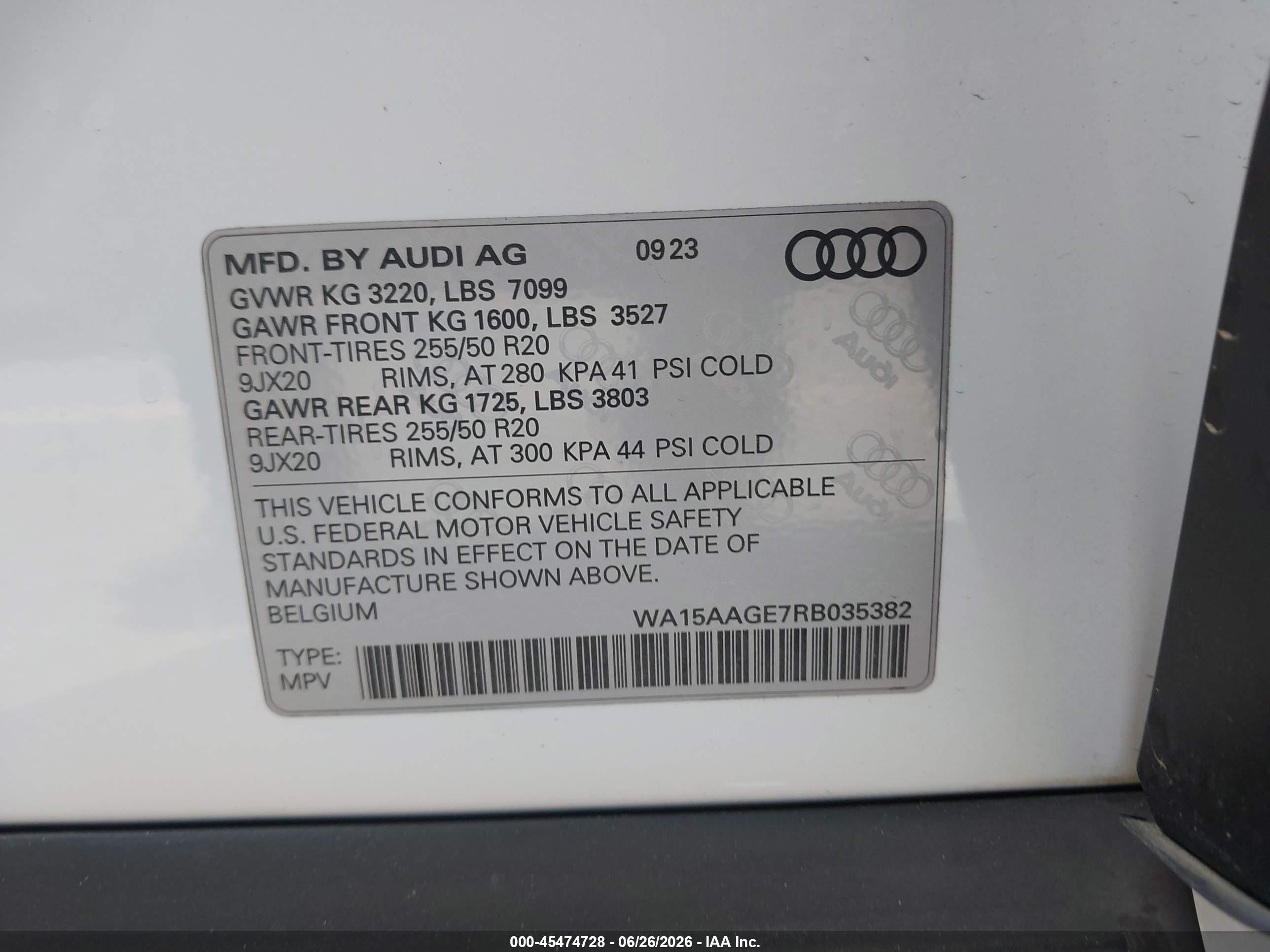 2024 Audi Q8 VIN WA15AAGE7RB035382 IAAI salvage auction — Front End, Salvage (California), sold $25,000 on 2026-10-01 (photo 9)