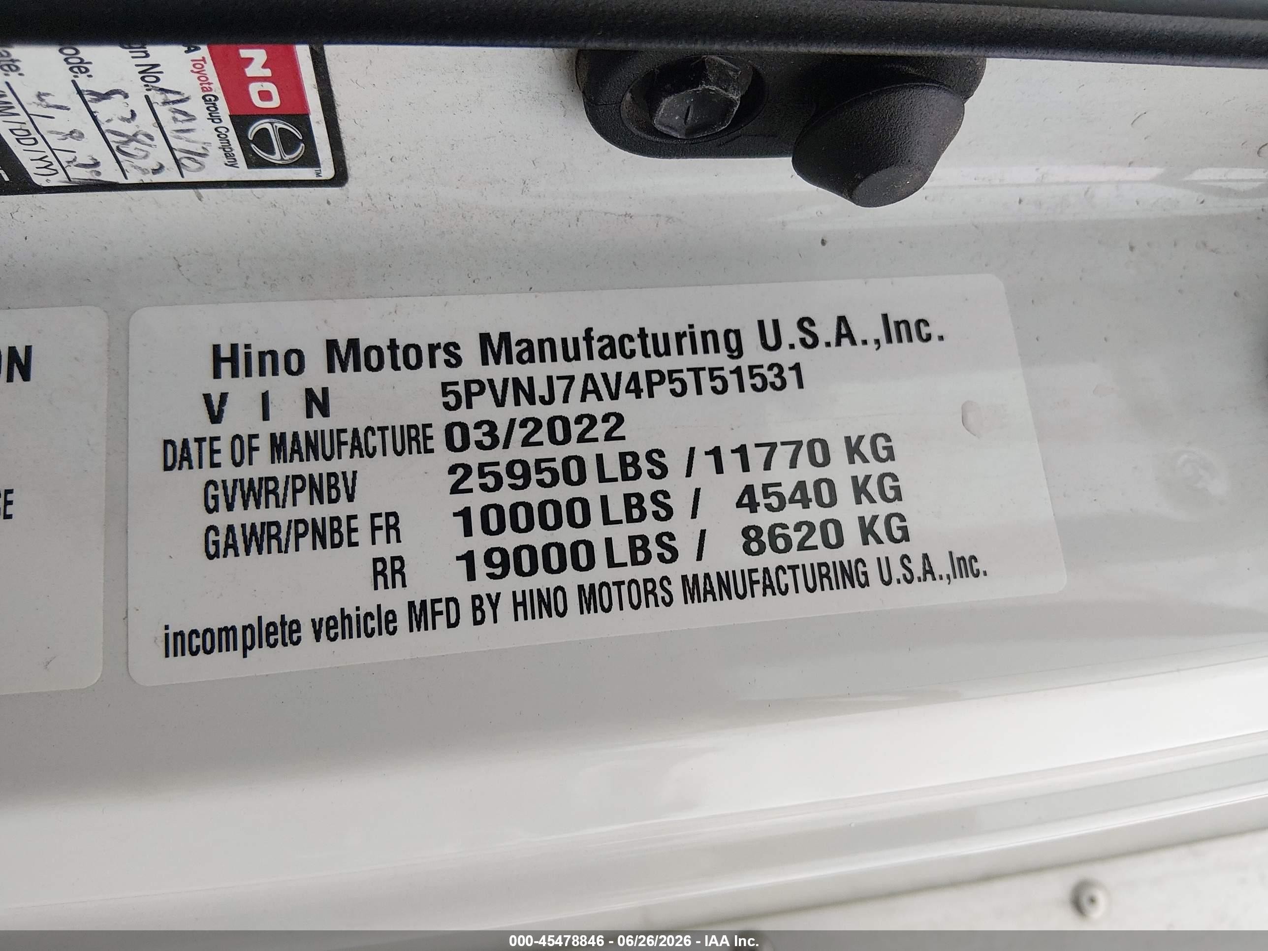 2023 Hino Hino l6 VIN 5PVNJ7AV4P5T51531 IAAI salvage auction — Front End, Salvage (Rhode Island), sold $12,000 on 2026-09-09 (photo 8)