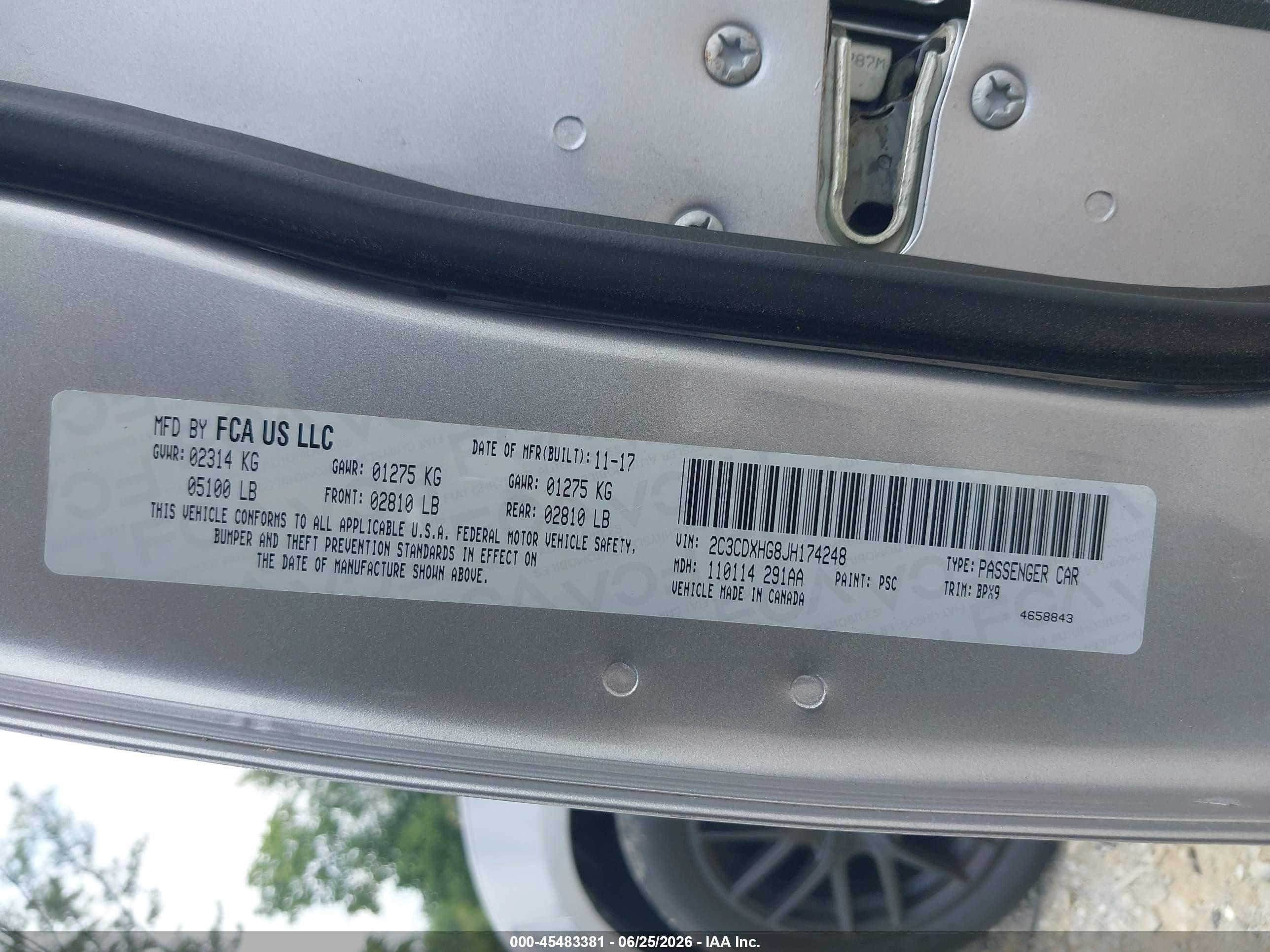2018 Dodge Charger VIN 2C3CDXHG8JH174248 IAAI salvage auction — Rear End, Salvage (Georgia), sold $3,750 on 2026-09-08 (photo 9)