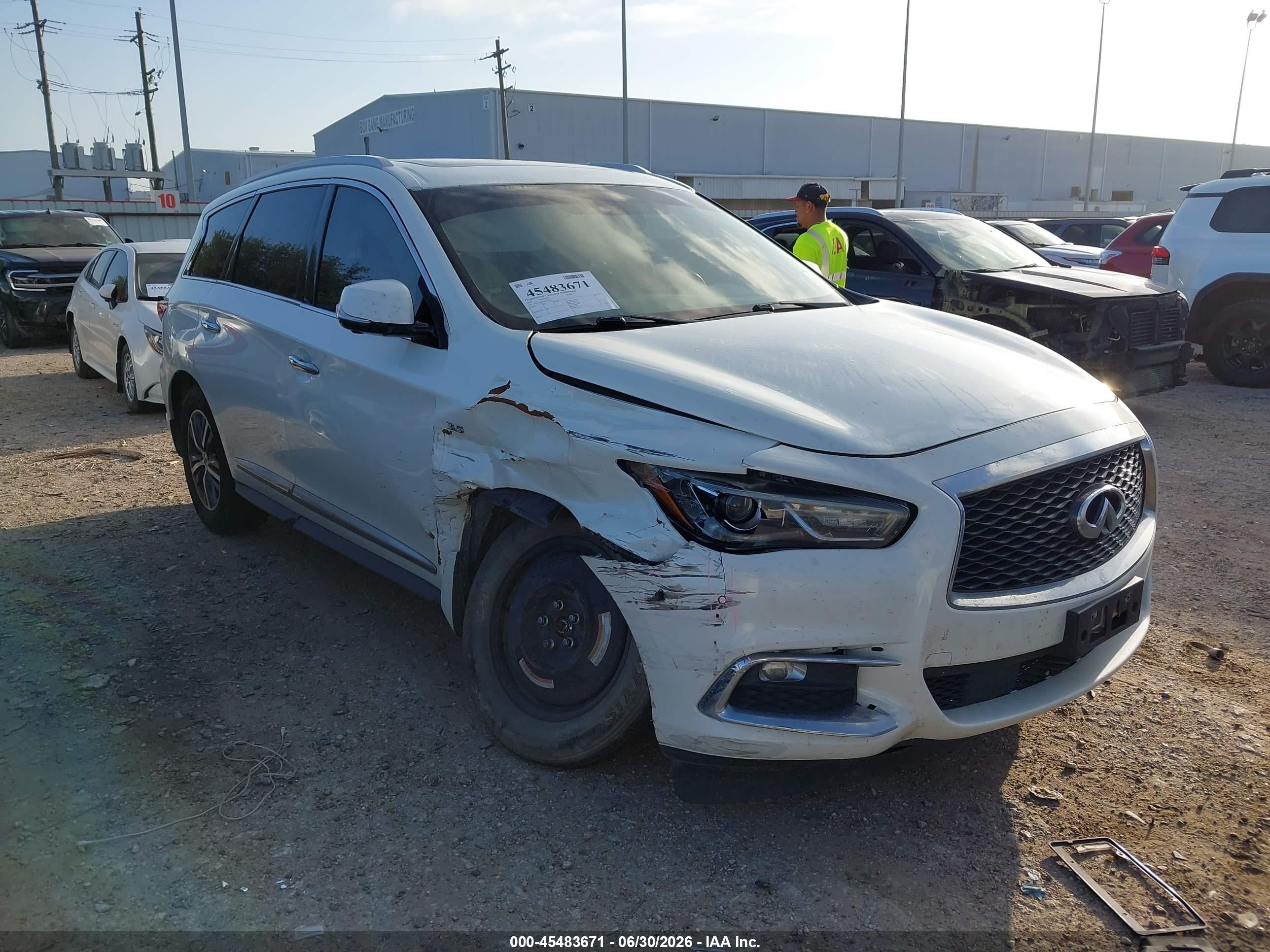 2017 Infiniti Qx60 VIN 5N1DL0MN3HC519340 IAAI salvage auction — Unknown, Salvage (Texas), sold $2,575 on 2026-09-03 (photo 1)
