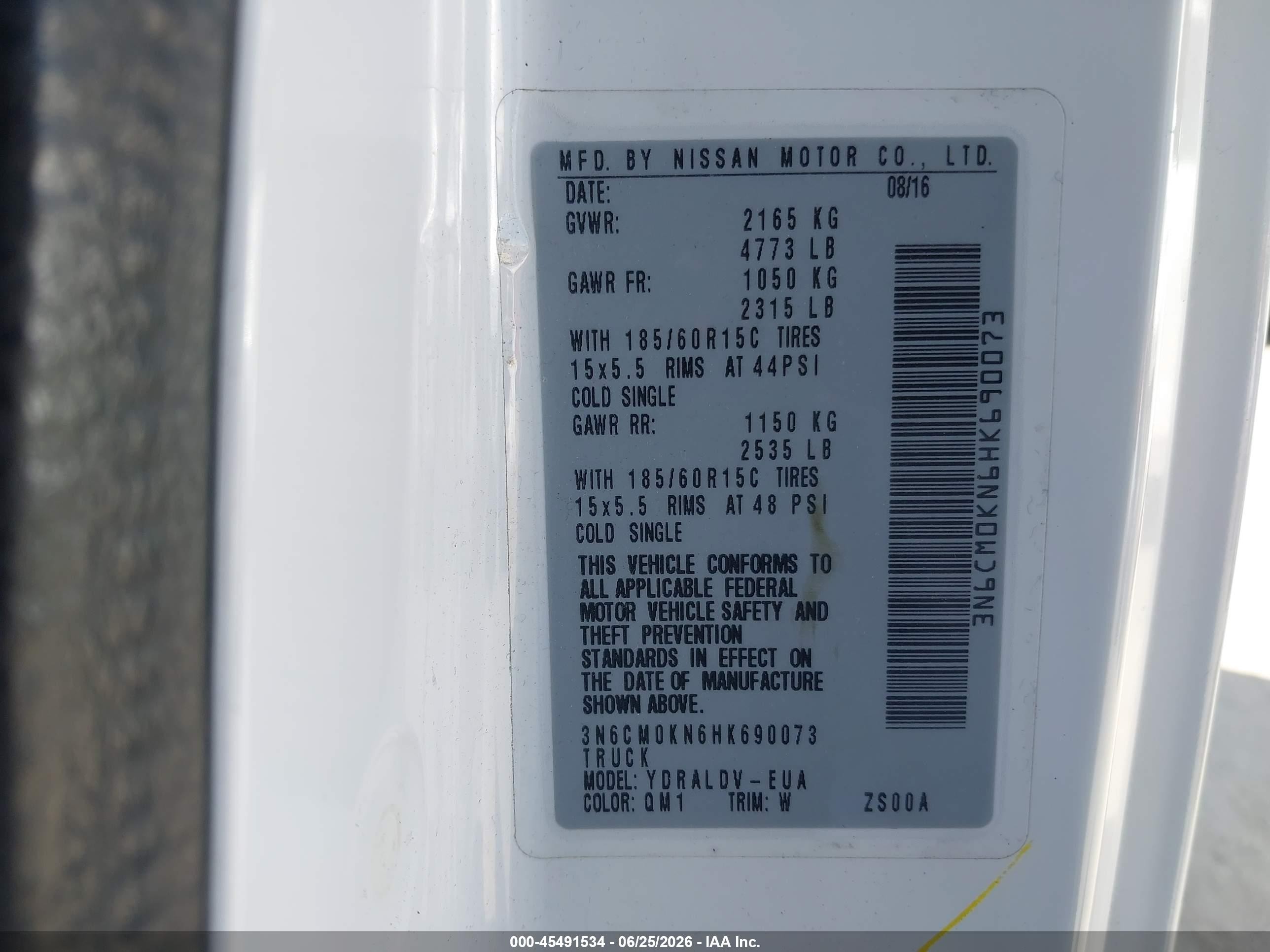 2017 Nissan Nv200 VIN 3N6CM0KN6HK690073 IAAI salvage auction — Rear End, Salvage (California), sold $9,100 on 2022-08-26 (photo 9)