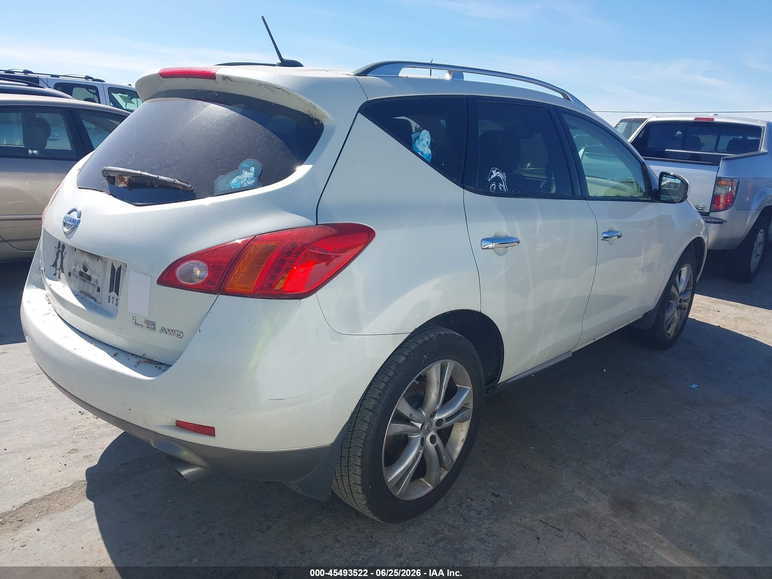 2009 Nissan Murano VIN JN8AZ18W89W142183 IAAI salvage auction — Normal Wear, Clear - Dealer Only (California), sold $875 on 2026-07-08 (photo 4)
