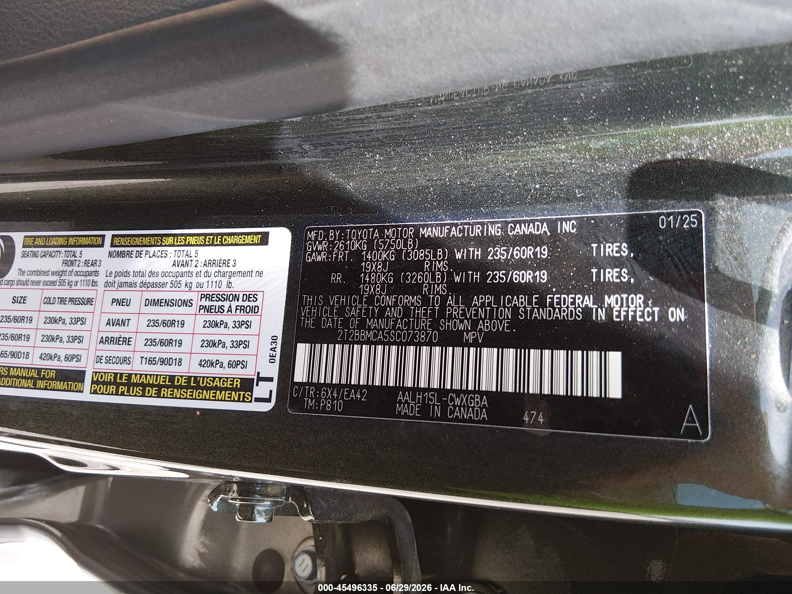 2025 Lexus Rx VIN 2T2BBMCA5SC073870 IAAI salvage auction — Front End, Original (Texas), sold $25,050 on 2026-09-08 (photo 9)