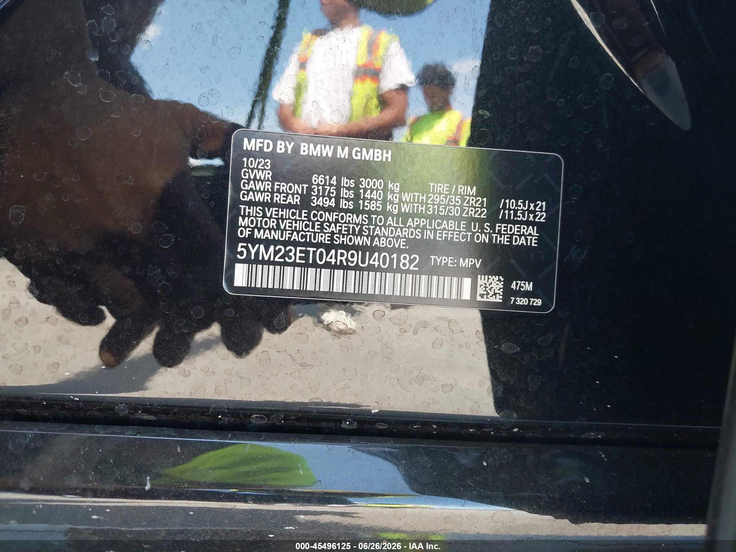 2024 BMW X6 m VIN 5YM23ET04R9U40182 IAAI salvage auction — Front End, Rebuildable (Florida), sold $53,950 on 2026-08-03 (photo 9)