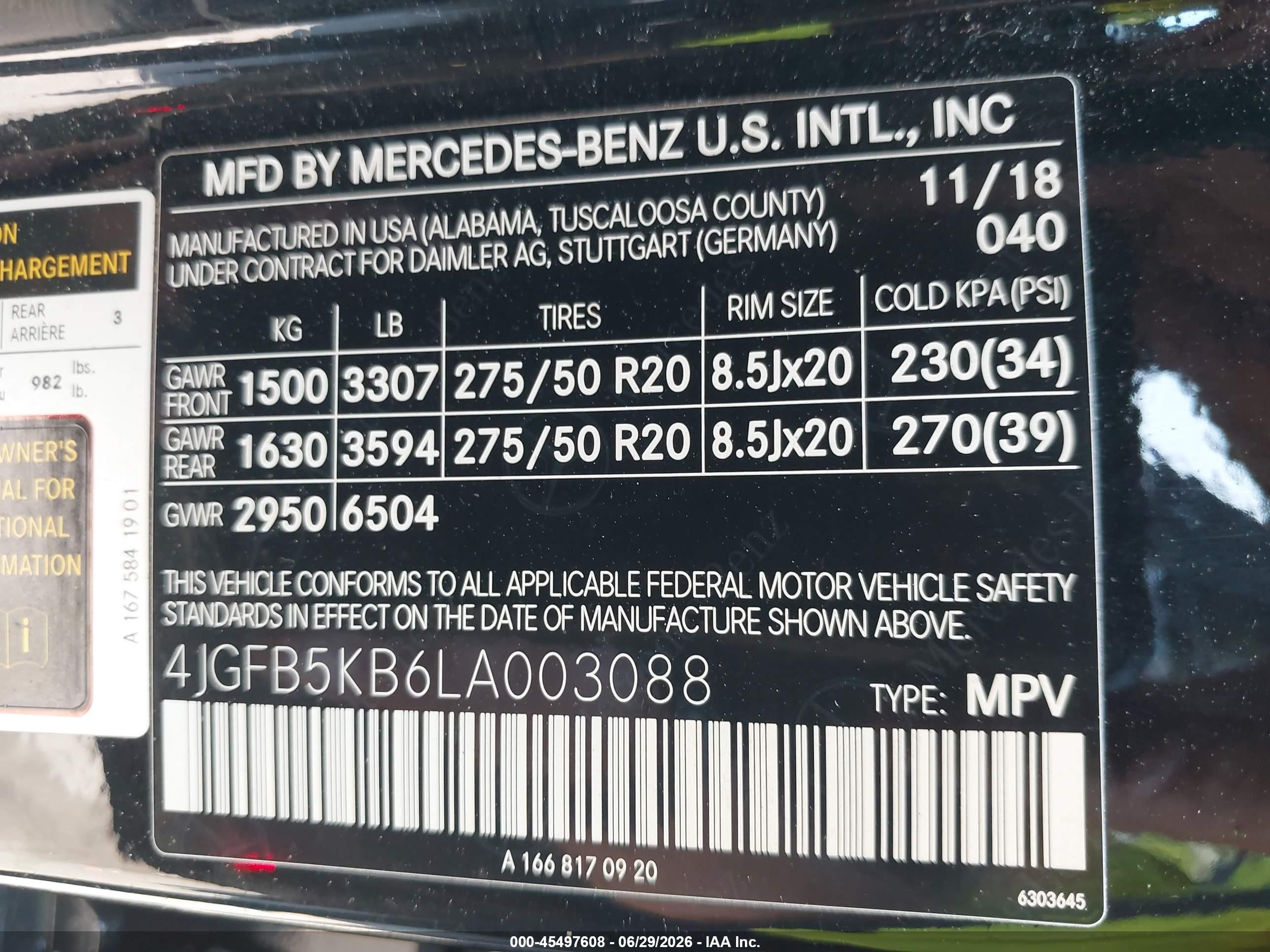 2020 Mercedes-benz Gle VIN 4JGFB5KB6LA003088 IAAI salvage auction — Water/Flood, Mv-907A (New York), sold $18,100 on 2026-08-13 (photo 9)