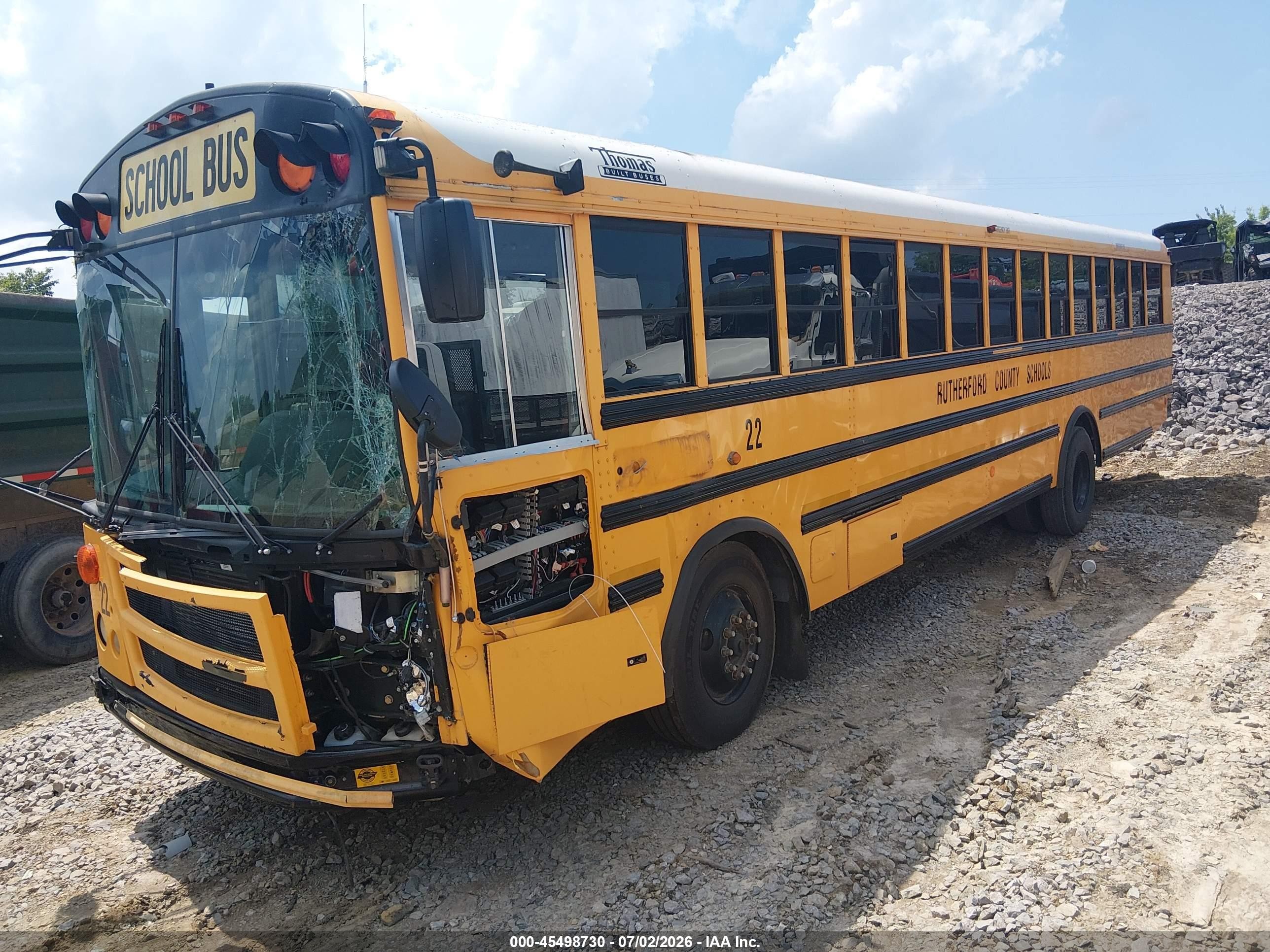 2015 Thomas School Bus VIN 1T88U9E25F1276648 IAAI salvage auction — Front End, Salvage (Tennessee), sold $1,200 on 2026-09-09 (photo 2)