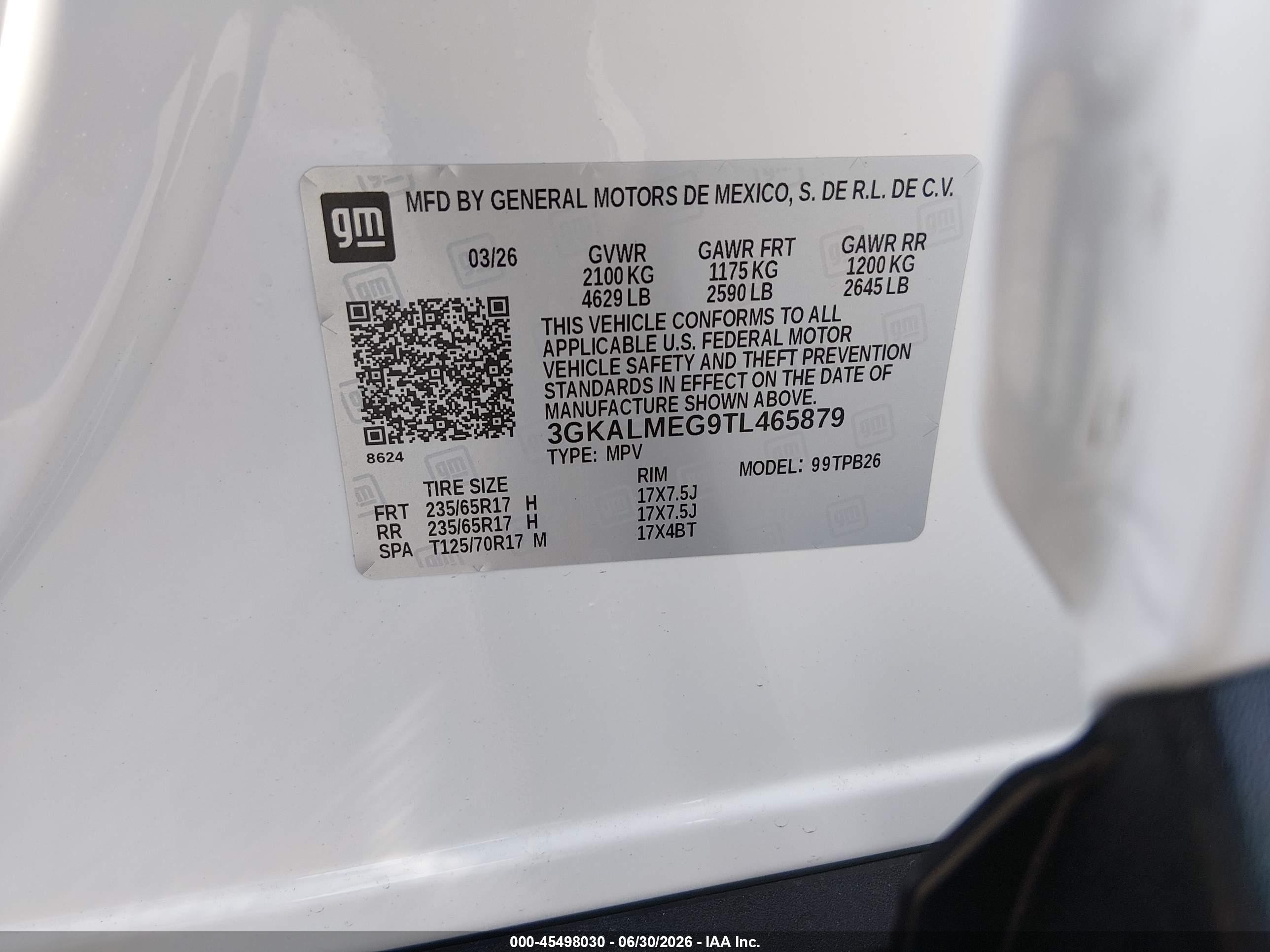 2026 Gmc Terrain VIN 3GKALMEG9TL465879 IAAI salvage auction — Side, Salvage (California), sold $6,500 on 2026-09-03 (photo 9)
