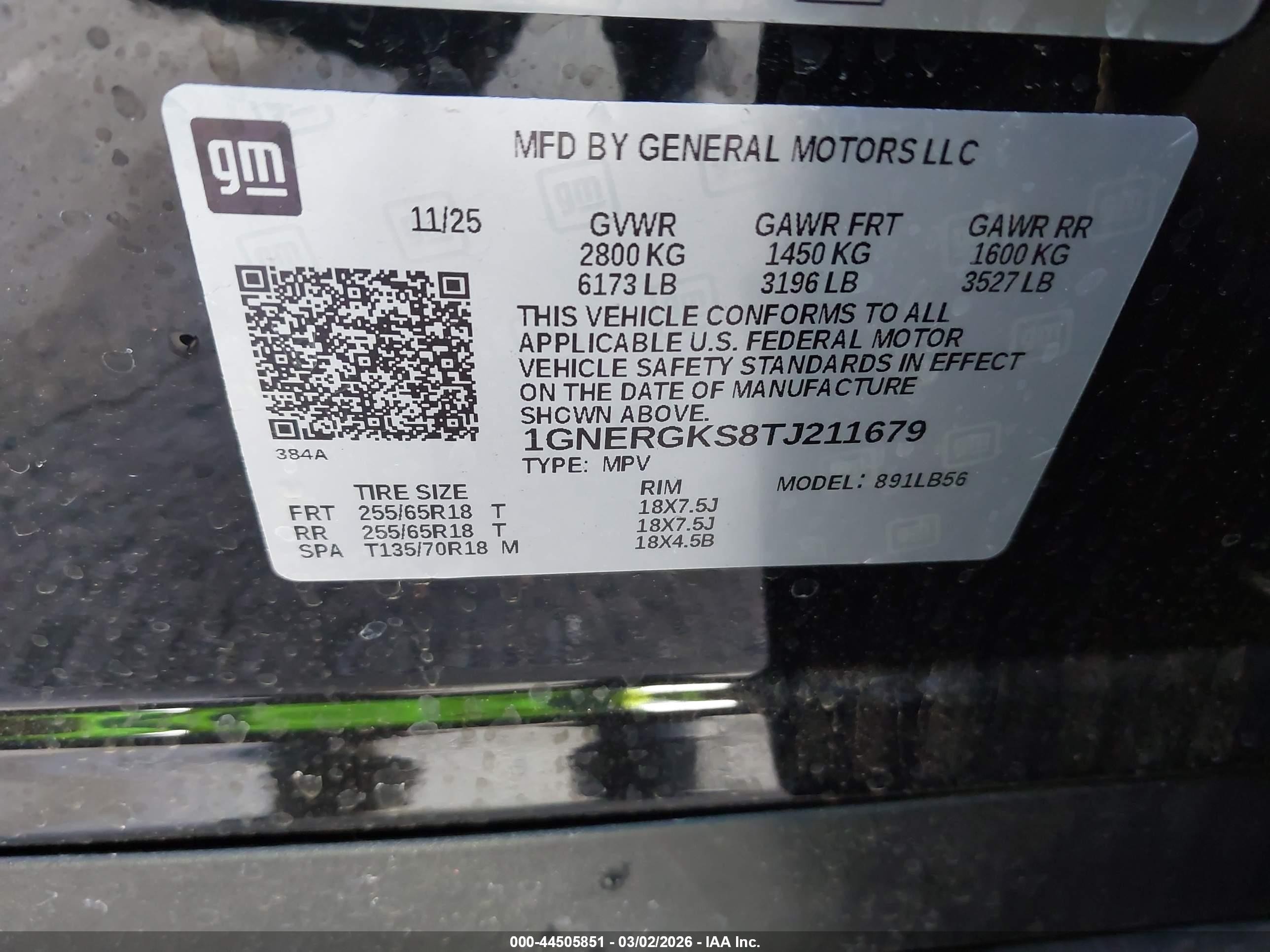 2026 Chevrolet Traverse VIN 1GNERGKS8TJ211679 IAAI salvage auction — Rear End, Salvage (Arizona), sold $4,650 on 2026-06-30 (photo 9)