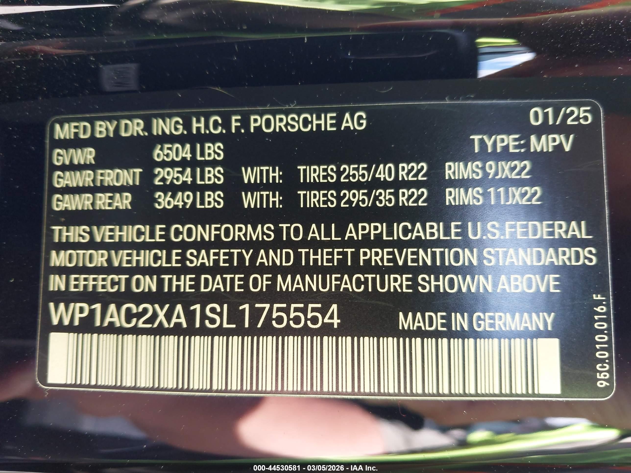 2025 Porsche Macan VIN WP1AC2XA1SL175554 IAAI salvage auction — Rear End, Salvage (Georgia), sold $61,000 on 2026-07-02 (photo 9)