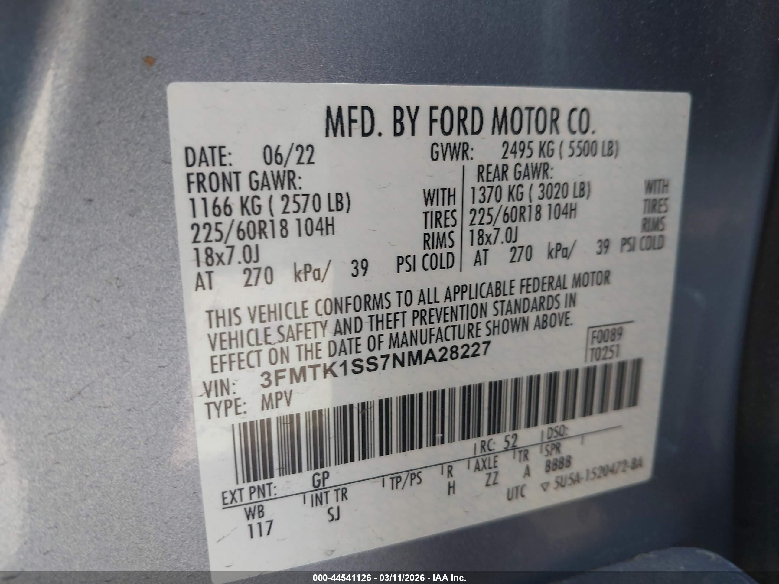 2022 Ford Mustang Mach-E VIN 3FMTK1SS7NMA28227 IAAI salvage auction — Front End, Salvage (California), sold $10,575 on 2026-07-07 (photo 9)