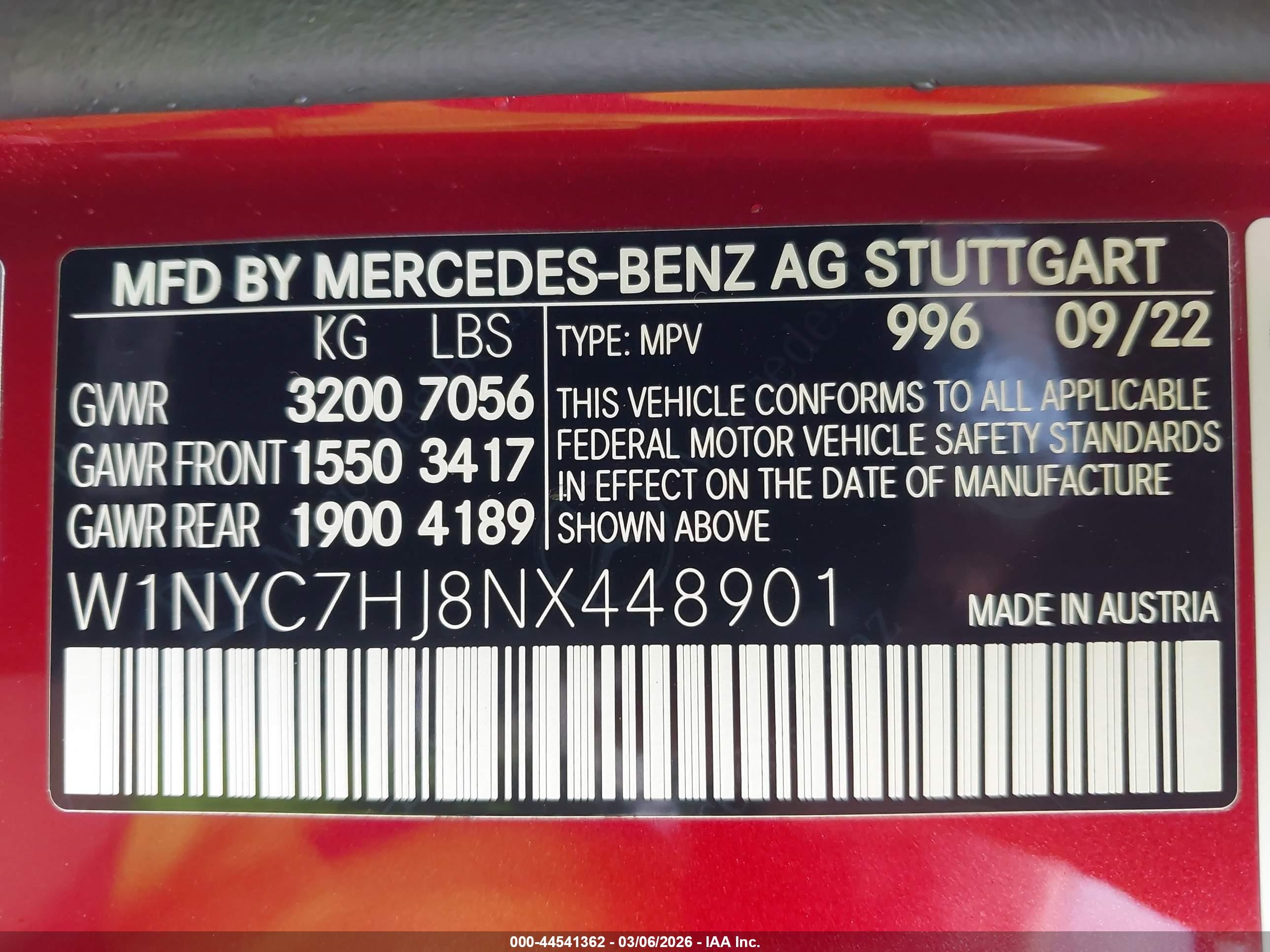 2022 Mercedes-benz VIN W1NYC7HJ8NX448901 IAAI salvage auction — Suspension, Salvage (Georgia), sold $90,000 on 2026-08-10 (photo 9)
