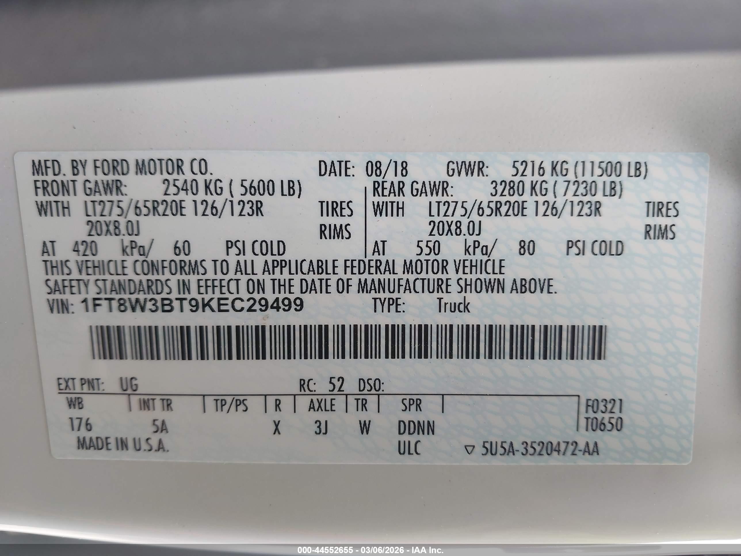 2019 Ford F-350 VIN 1FT8W3BT9KEC29499 IAAI salvage auction — Transmission Damage, Salvage (California), sold $8,000 on 2026-07-07 (photo 9)