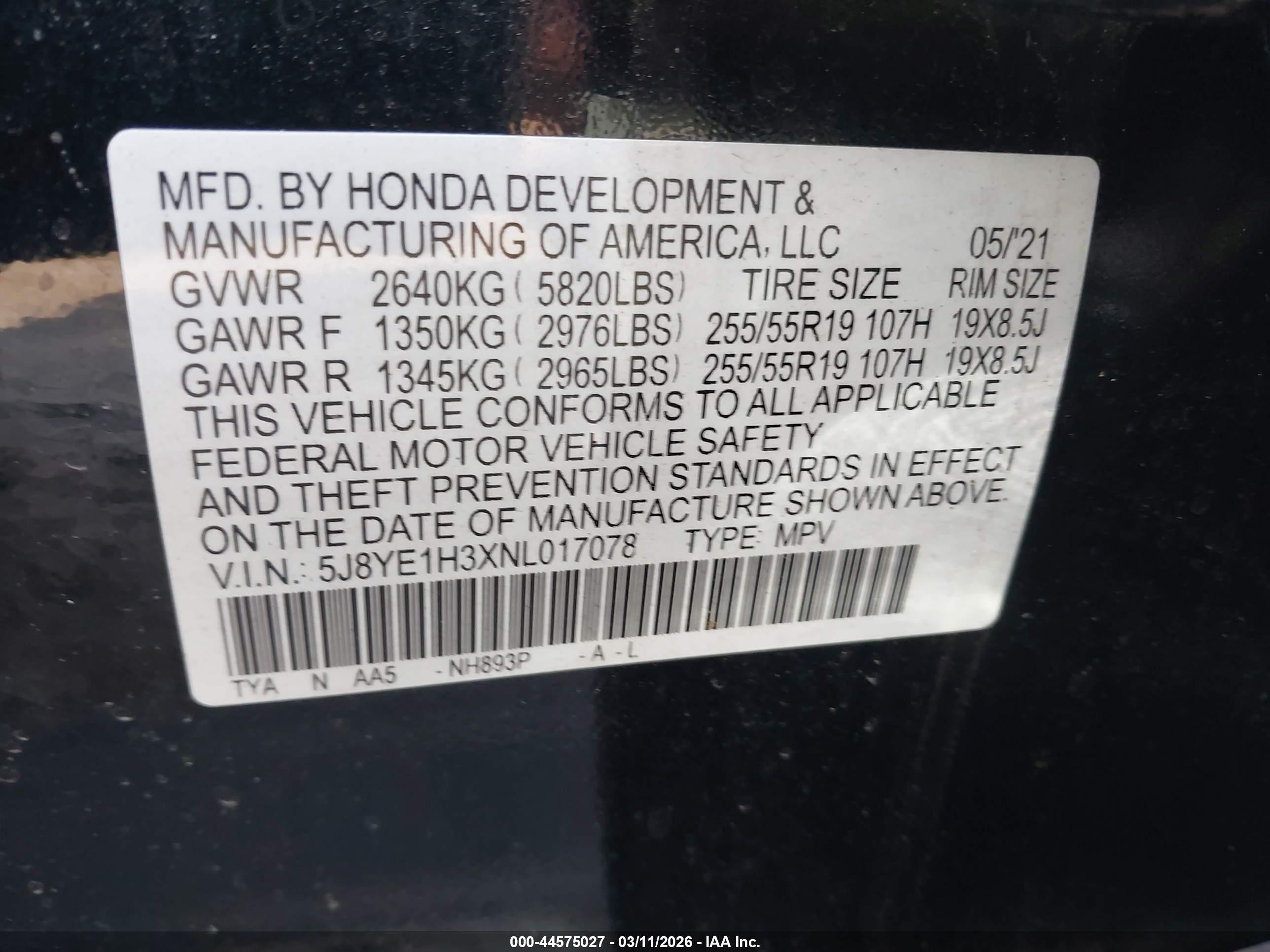 2022 Acura MDX VIN 5J8YE1H3XNL017078 IAAI salvage auction — Front End, Salvage (Connecticut), sold $10,250 on 2026-09-27 (photo 9)