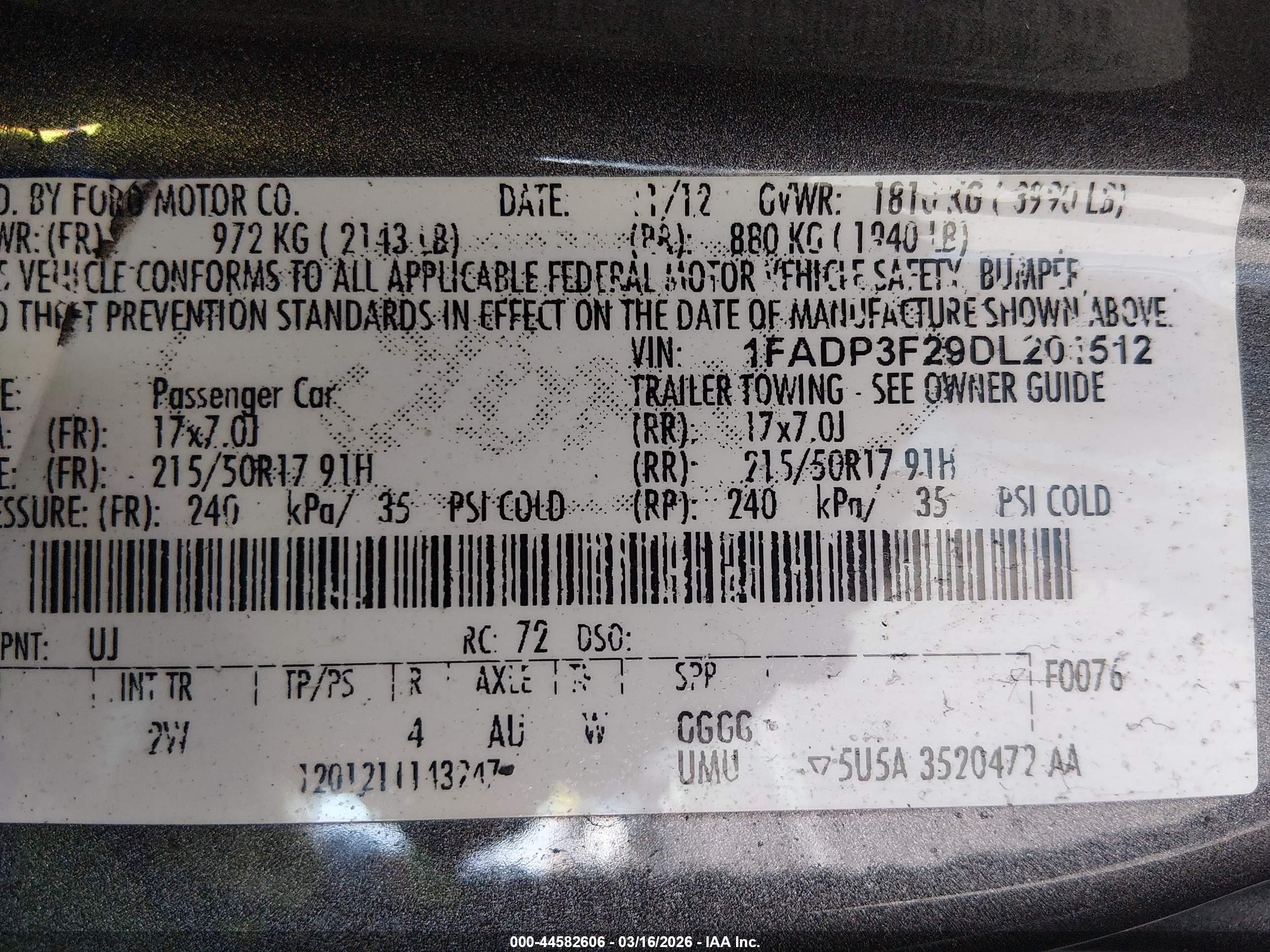 2013 Ford Focus VIN 1FADP3F29DL201512 IAAI salvage auction — Rear End, Salvage (Nevada), sold $275 on 2026-07-10 (photo 9)