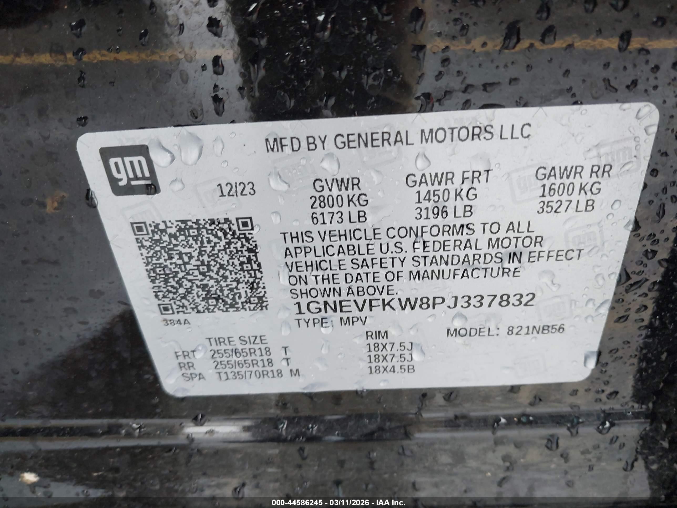 2023 Chevrolet Traverse VIN 1GNEVFKW8PJ337832 IAAI salvage auction — Side, Salvage (Oregon), sold $6,700 on 2026-07-09 (photo 9)