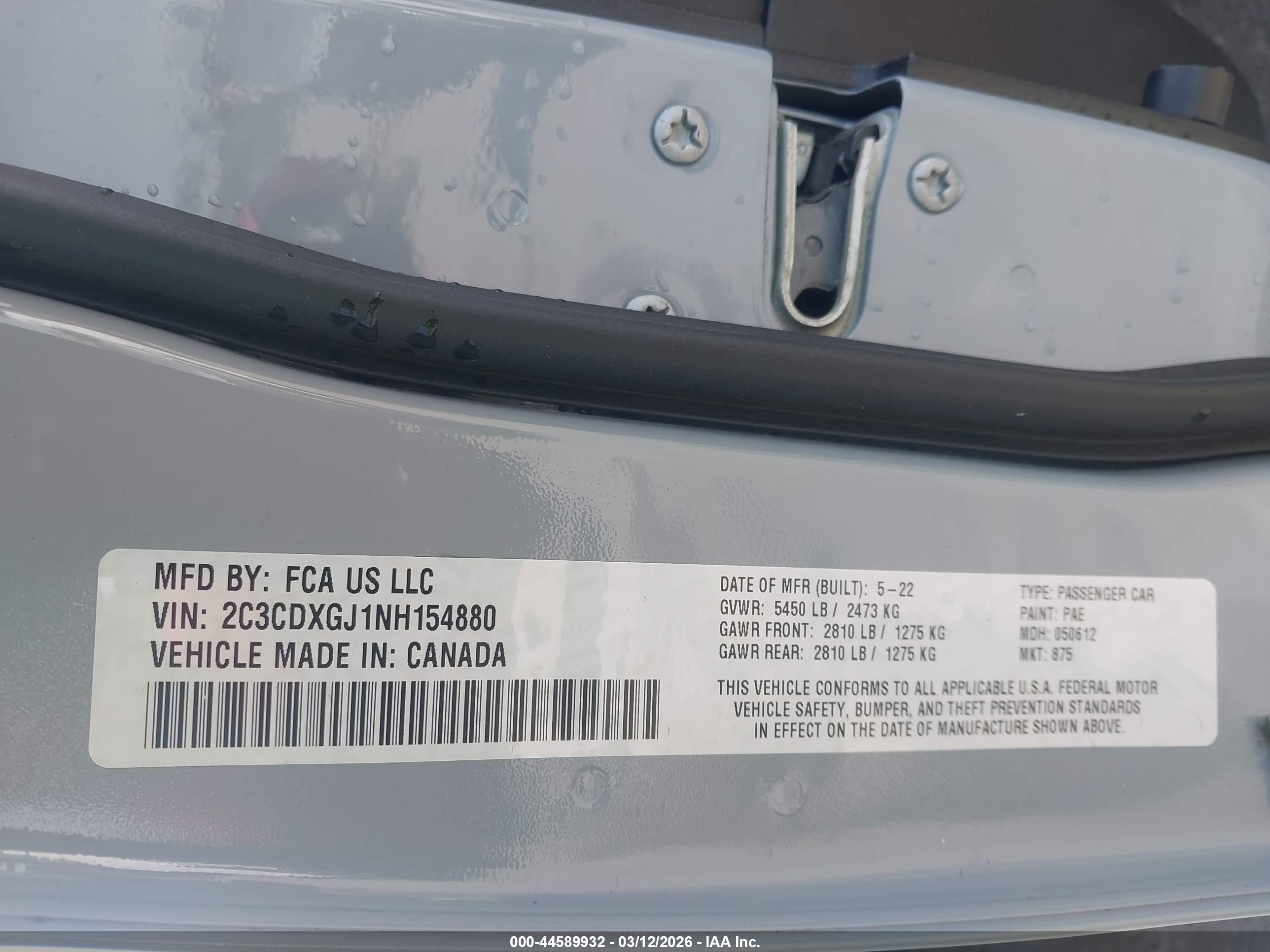2022 Dodge Charger VIN 2C3CDXGJ1NH154880 IAAI salvage auction — Front End, Salvage (Missouri), sold $22,600 on 2026-09-23 (photo 9)