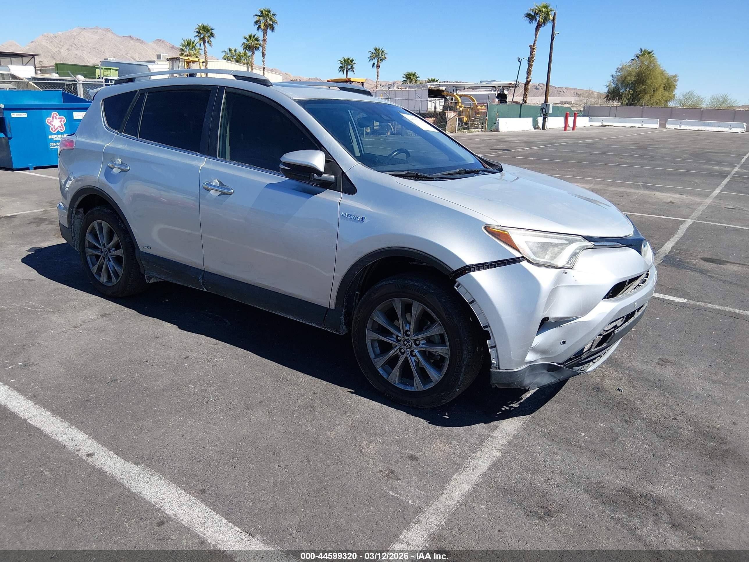 2016 Toyota RAV4 Hybrid VIN JTMDJREV6GD010848 IAAI salvage auction — Rear End, Salvage (Nevada), sold $2,550 on 2026-07-01 (photo 1)