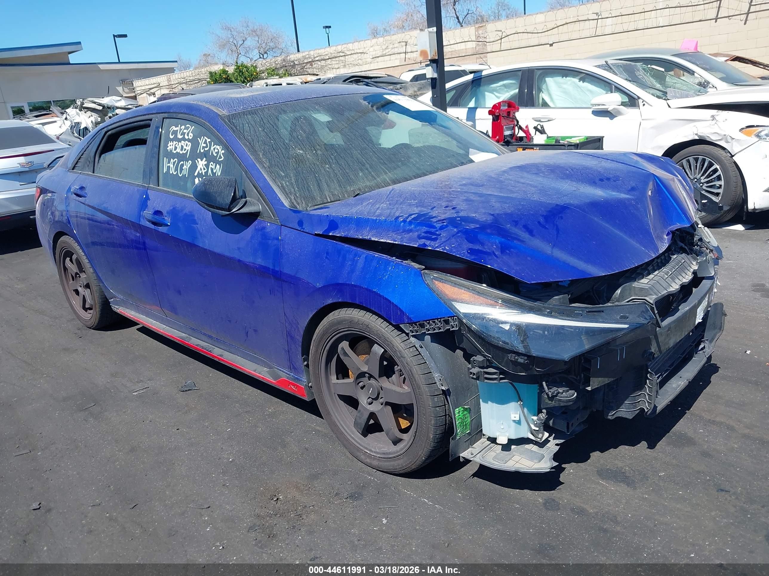 2022 Hyundai Elantra VIN KMHLW4AK7NU006182 IAAI salvage auction — Front & Rear, Salvage Certificate (California), sold $4,650 on 2026-09-14 (photo 1)