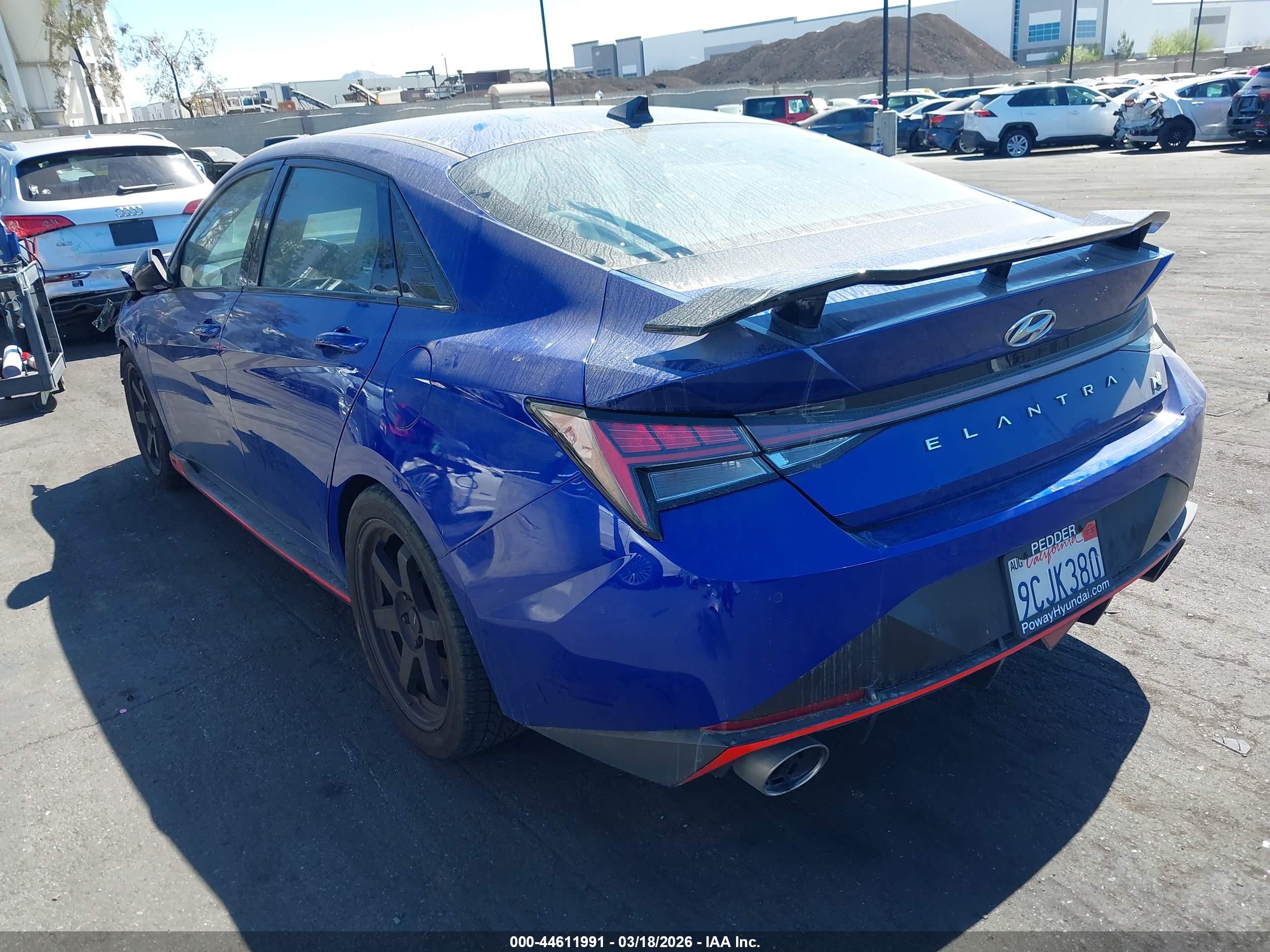 2022 Hyundai Elantra VIN KMHLW4AK7NU006182 IAAI salvage auction — Front & Rear, Salvage Certificate (California), sold $4,650 on 2026-09-14 (photo 3)