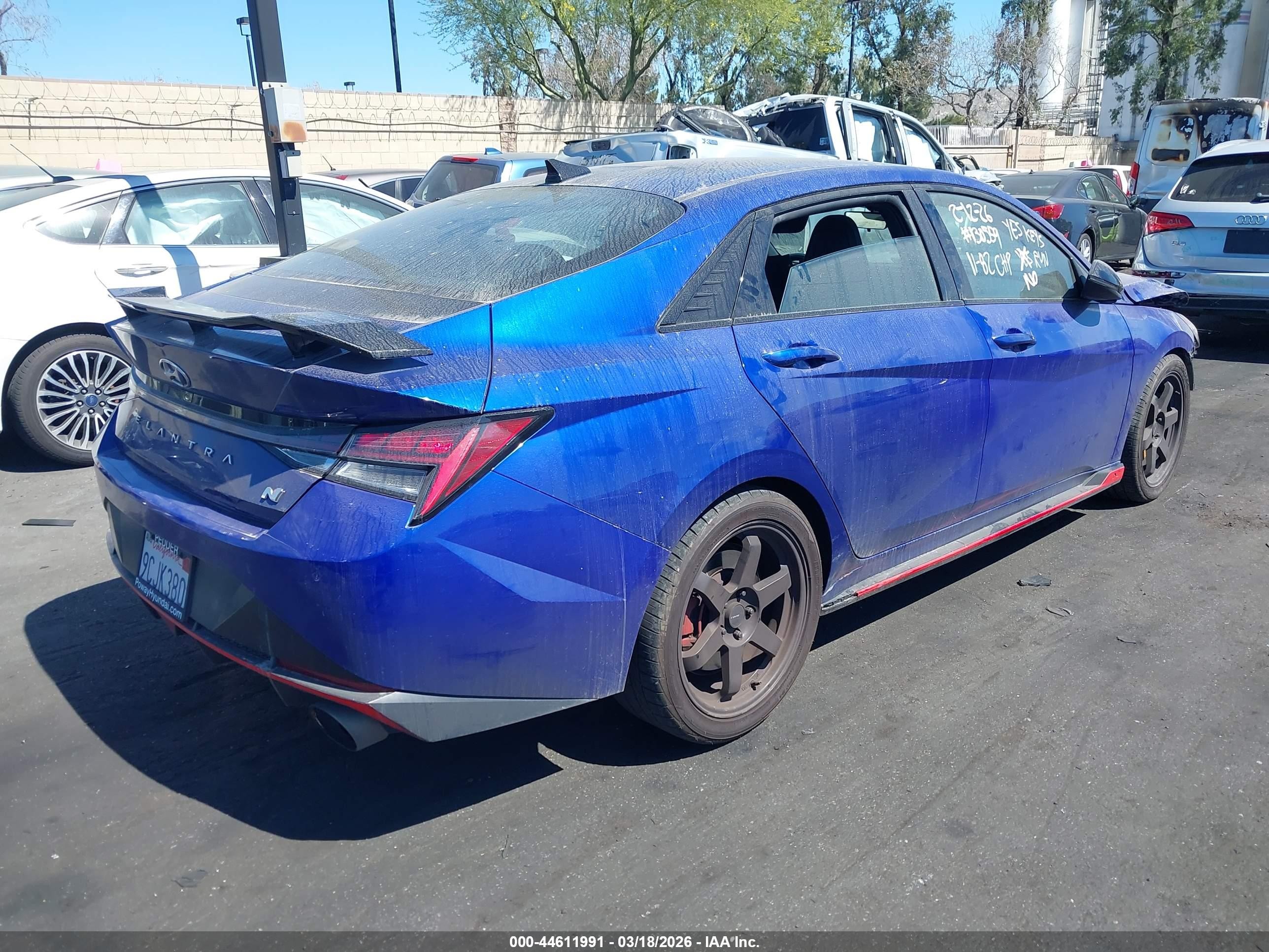 2022 Hyundai Elantra VIN KMHLW4AK7NU006182 IAAI salvage auction — Front & Rear, Salvage Certificate (California), sold $4,650 on 2026-09-14 (photo 4)