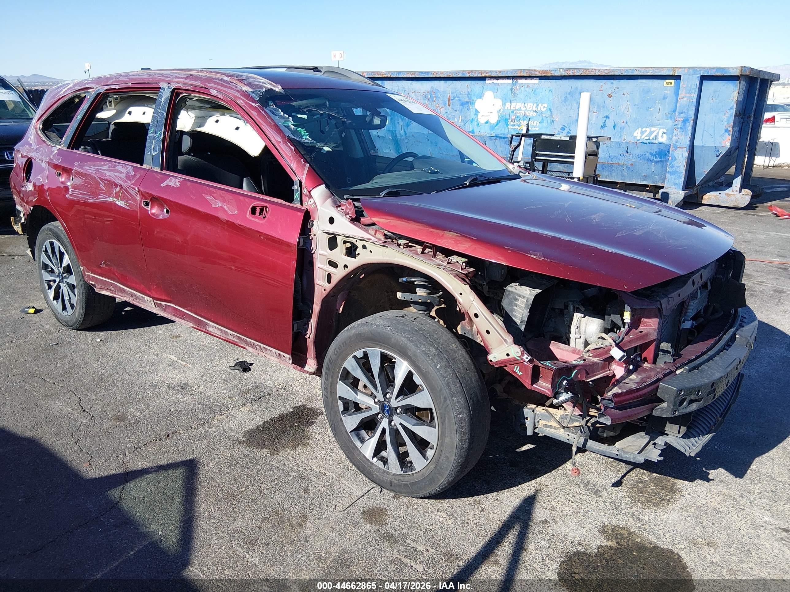 2017 Subaru Outback VIN 4S4BSENC6H3332887 IAAI salvage auction — All Over, Salvage (Nevada), sold $1,550 on 2026-07-10 (photo 1)