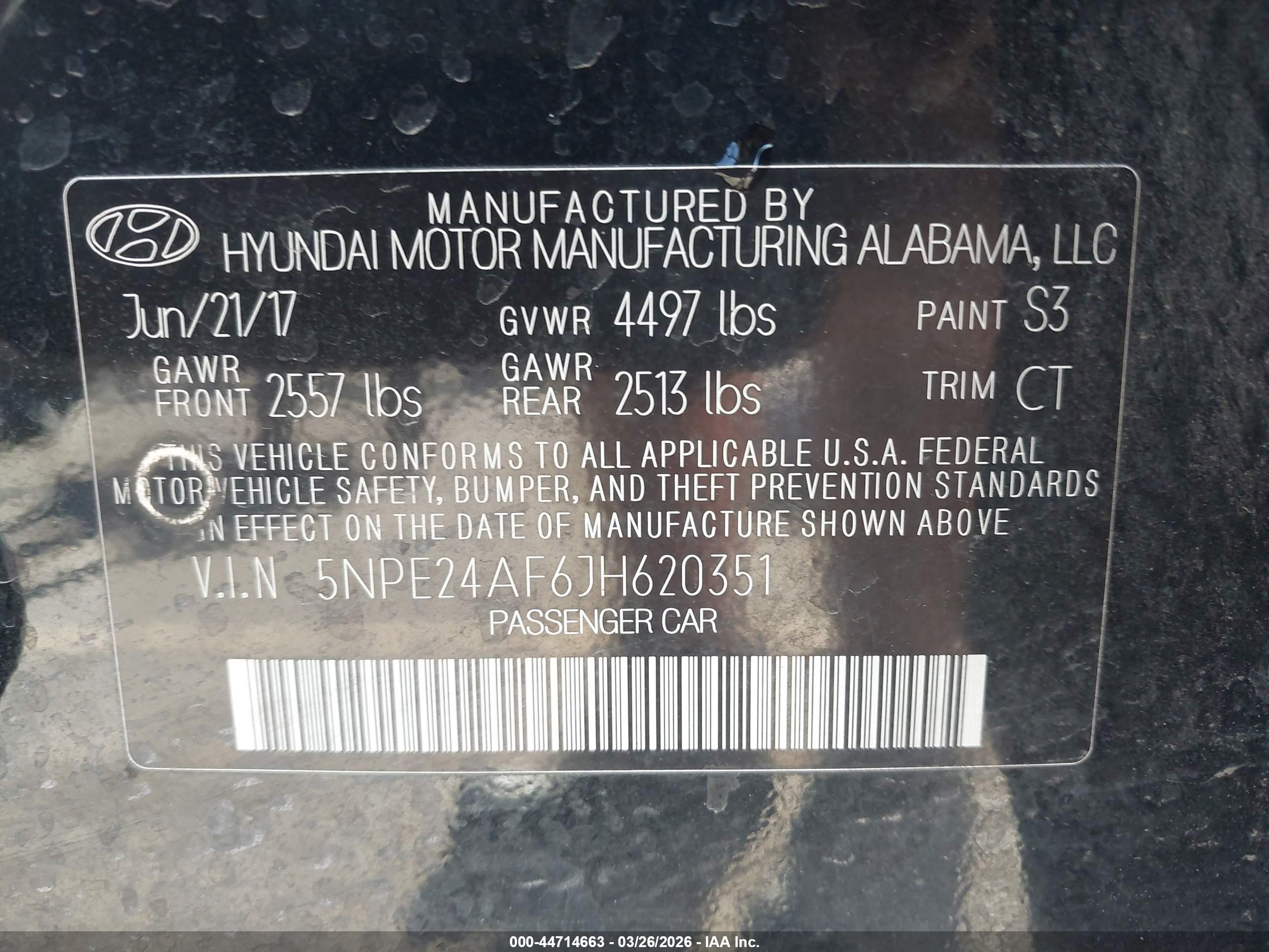 2018 Hyundai Sonata VIN 5NPE24AF6JH620351 IAAI salvage auction — Rear End, Salvage (Utah), sold $1,100 on 2026-07-09 (photo 9)