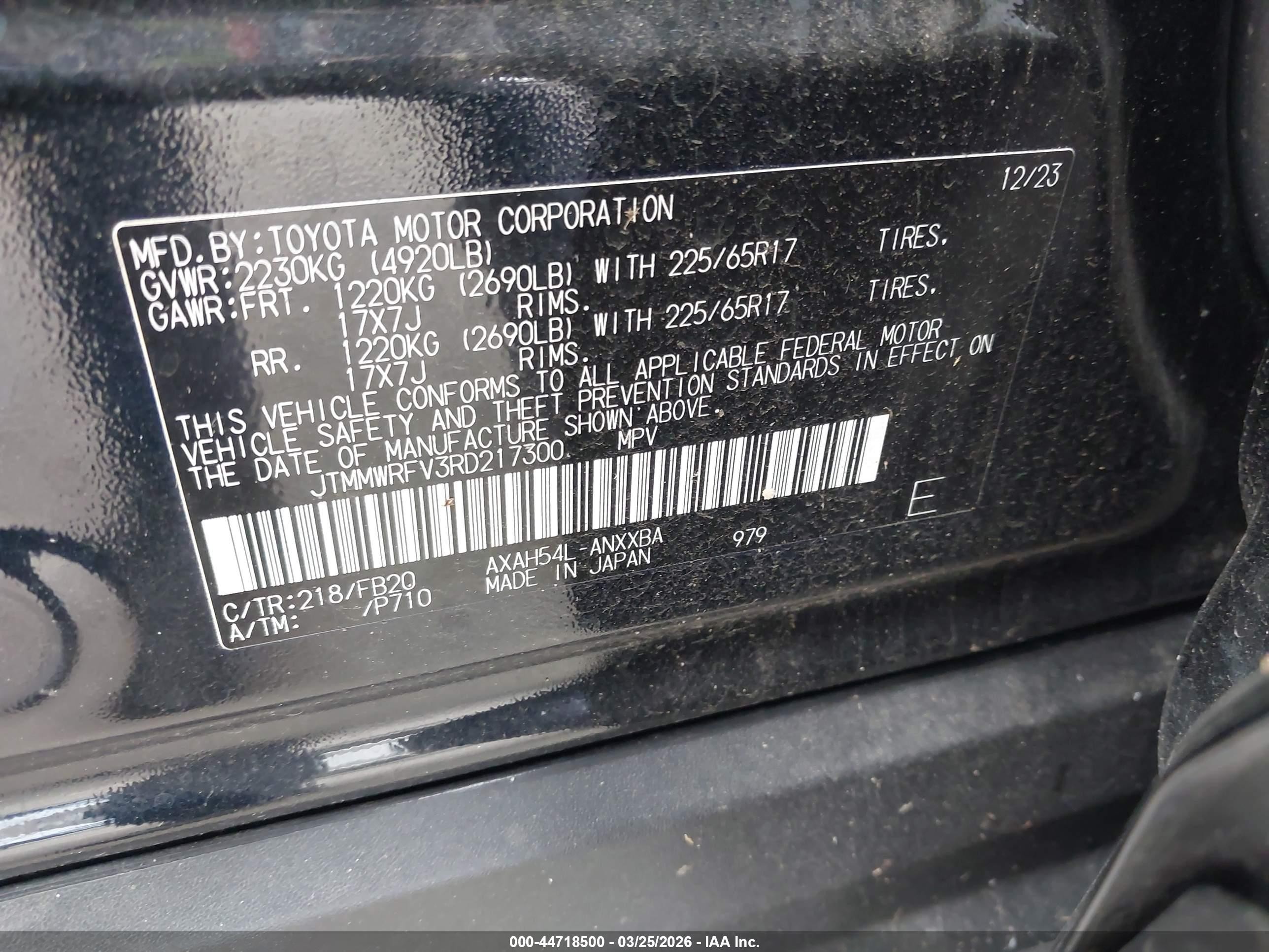 2024 Toyota RAV4 Hybrid VIN JTMMWRFV3RD217300 IAAI salvage auction — Front End, Salvage (Oregon), sold $10,100 on 2026-07-03 (photo 9)