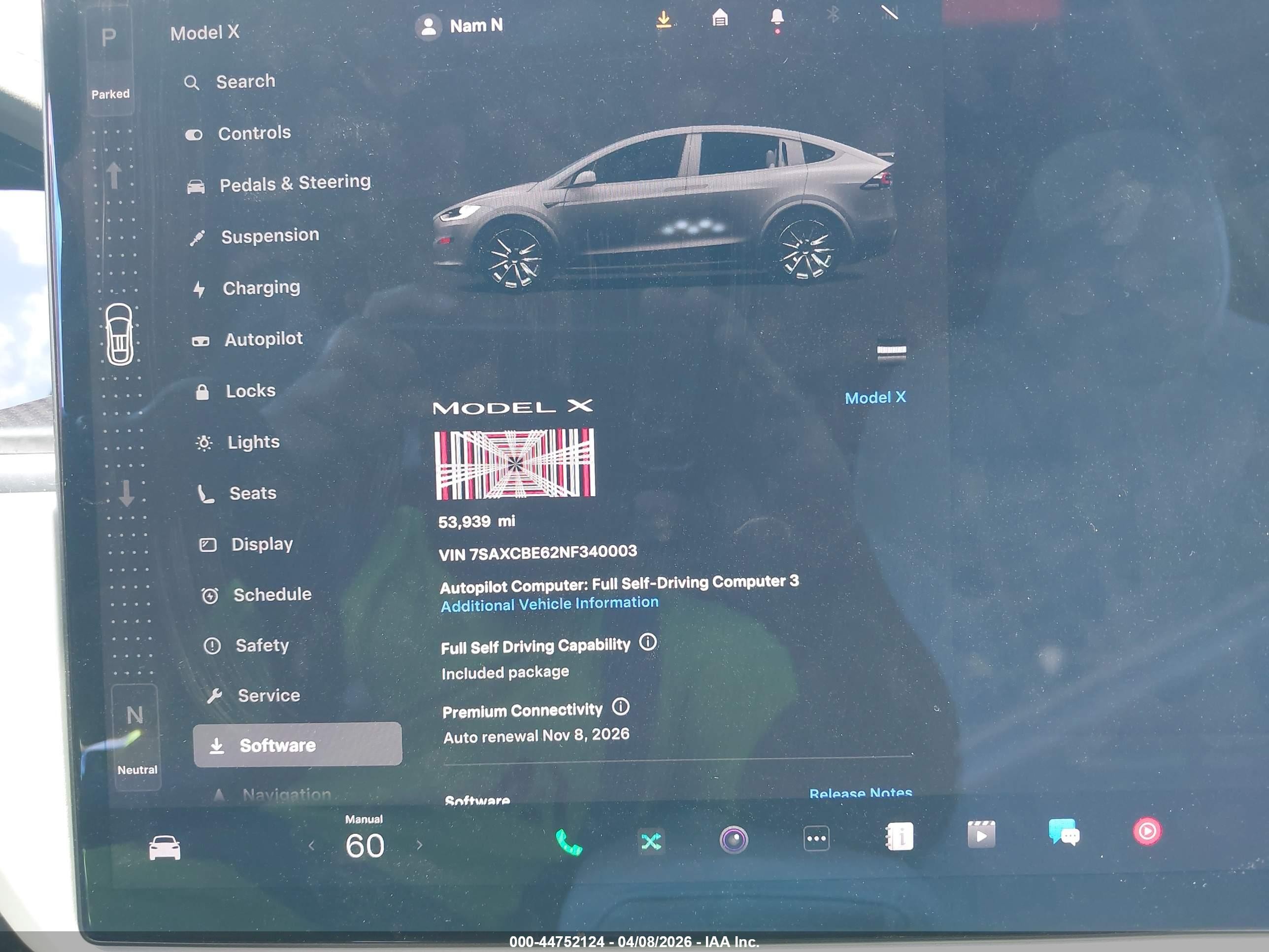 2022 Tesla Model x VIN 7SAXCBE62NF340003 IAAI salvage auction — Unknown, Original (Texas), sold $24,100 on 2026-08-30 (photo 7)