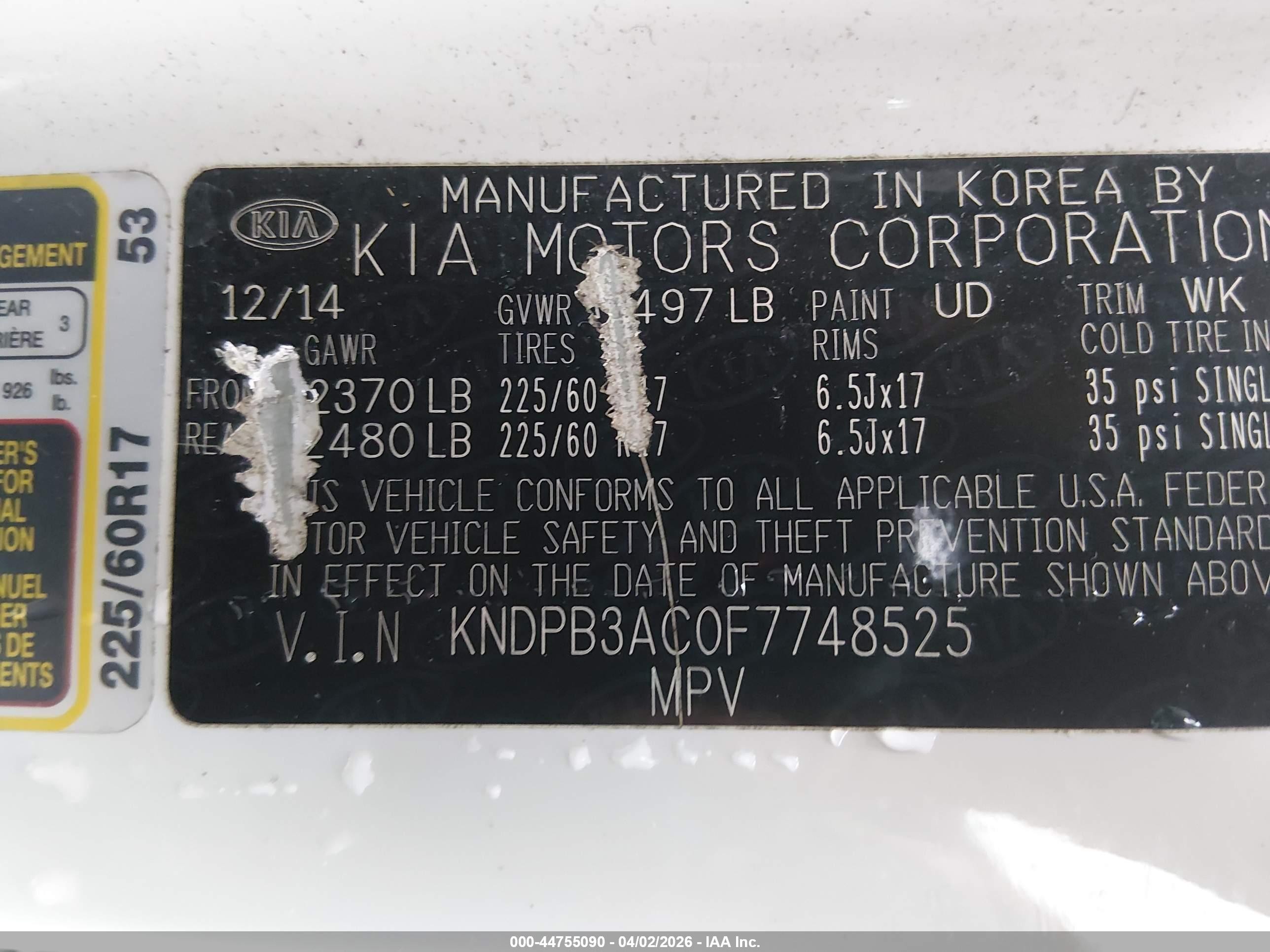 2015 Kia Sportage VIN KNDPB3AC0F7748525 IAAI salvage auction — Front End, Salvage - Greater Than 75% (Maryland), sold $1,650 on 2026-07-11 (photo 9)