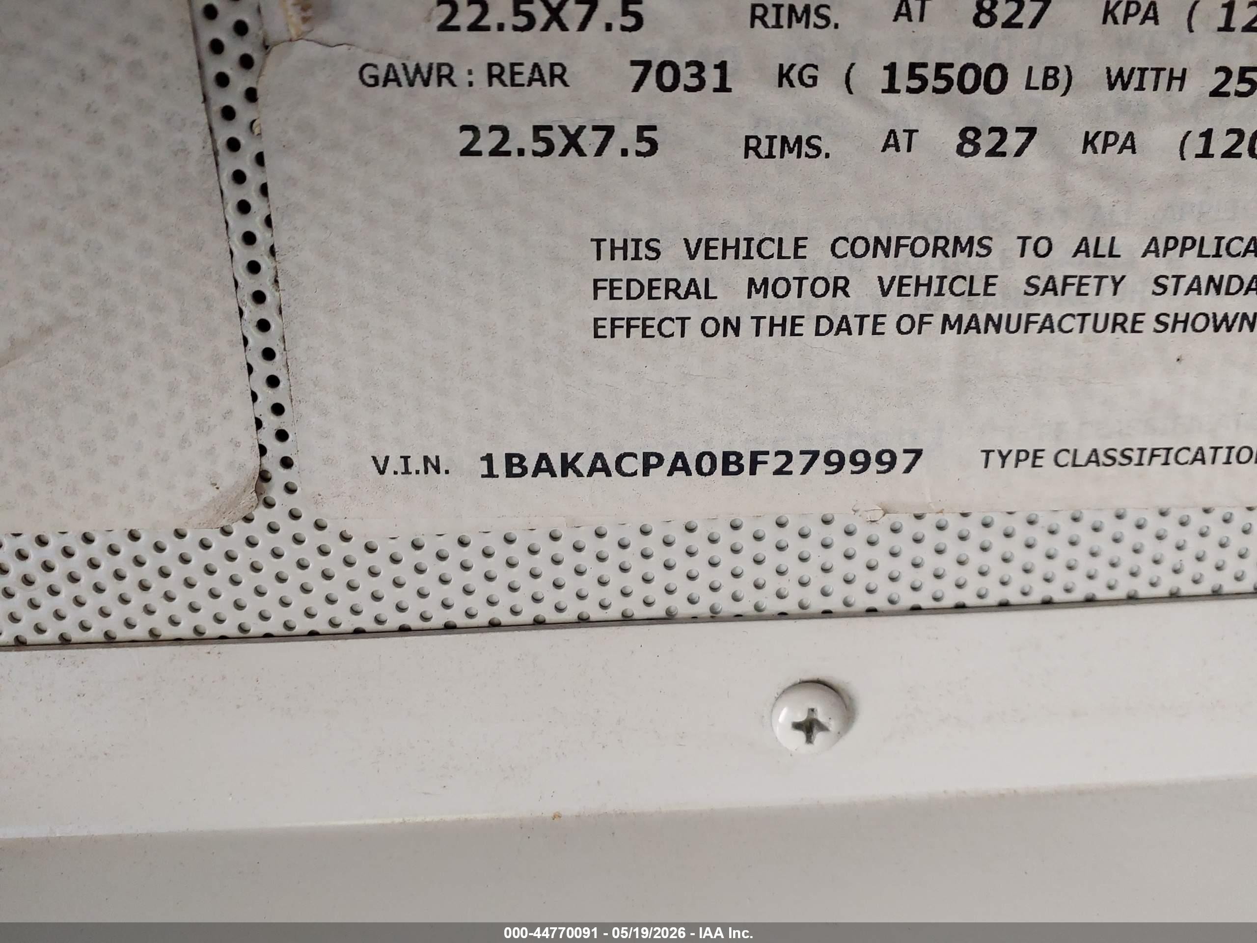 2011 Blue Bird School Bus / Transit Bus VIN 1BAKACPH4BF279997 IAAI salvage auction — Normal Wear, Bill Of Sale (Georgia), sold $1,000 on 2026-09-23 (photo 9)
