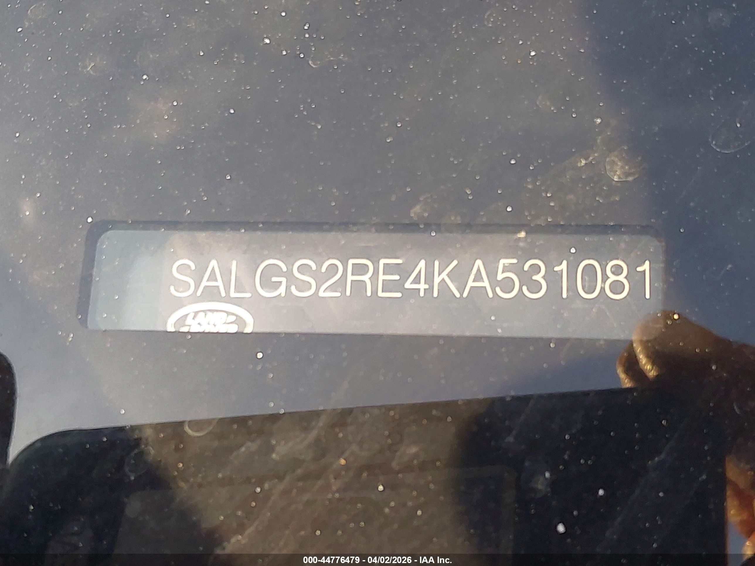 2019 Land rover RANGE ROVER VIN SALGS2RE4KA531081 IAAI salvage auction — Rear End, Salvage (California), sold $10,600 on 2026-05-25 (photo 9)