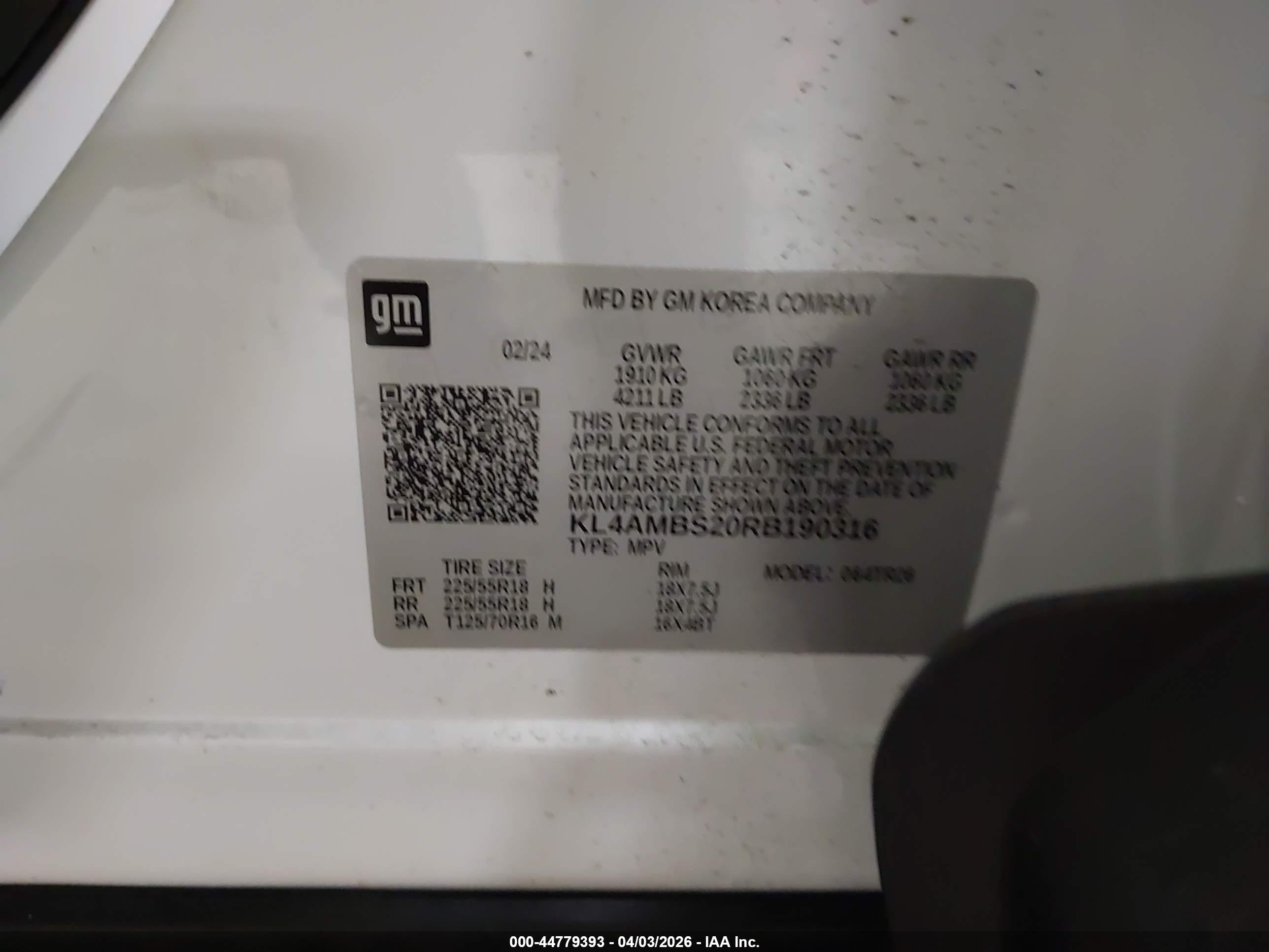 2024 Buick Encore gx VIN KL4AMBS20RB190316 IAAI salvage auction — Rear End, Salvage (Illinois), sold $6,450 on 2026-09-08 (photo 9)
