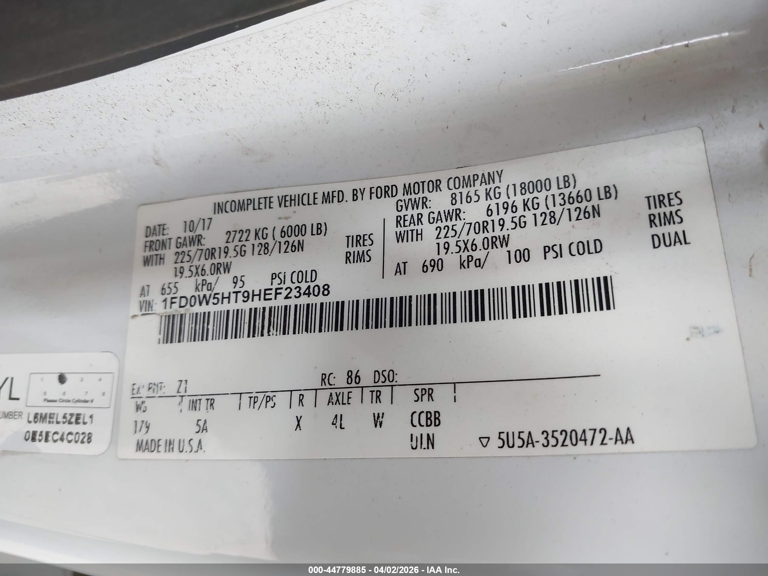 2017 Ford F550 VIN 1FD0W5HT9HEF23408 IAAI salvage auction — Normal Wear, Clear (Arizona), sold $20,000 on 2026-05-02 (photo 8)